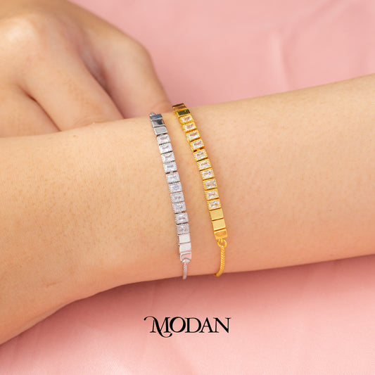 Sparkling Geometric Cube Beads Adjustable Bracelet Gelang Serut Hypoallergenic Gold Plated