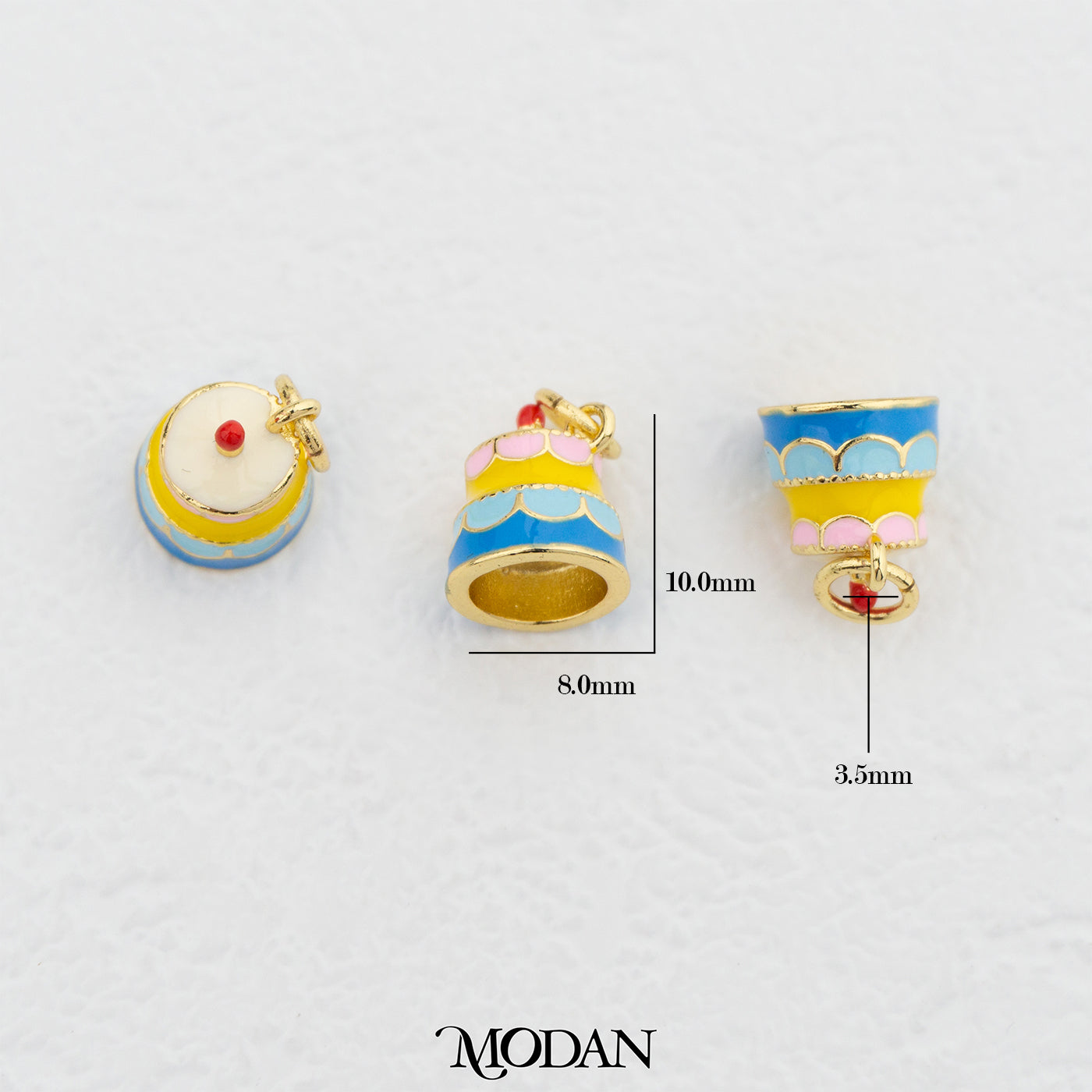 Rainbow Sweet Dessert Birthday Cake Enamel DIY Pendant Liontin Kue Ulang Tahun Hypoallergenic Gold Filled
