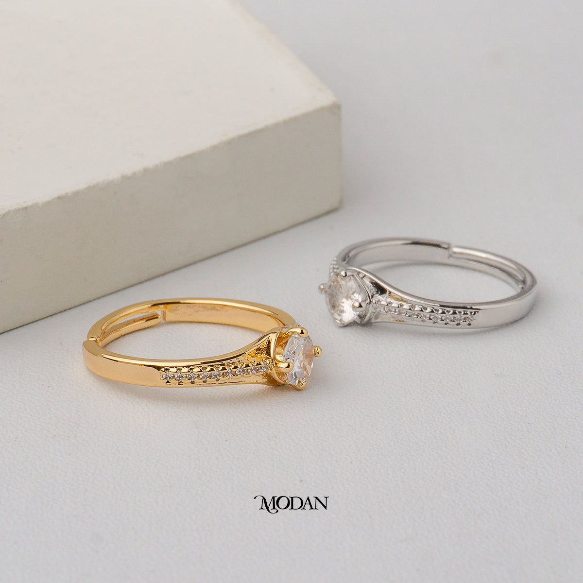 Split Shank Solitaire Adjustable Ring Cincin Solitaire Rangka Belah Hypoallergenic Gold Plated