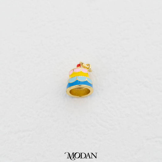Rainbow Sweet Dessert Birthday Cake Enamel DIY Pendant Liontin Kue Ulang Tahun Hypoallergenic Gold Filled