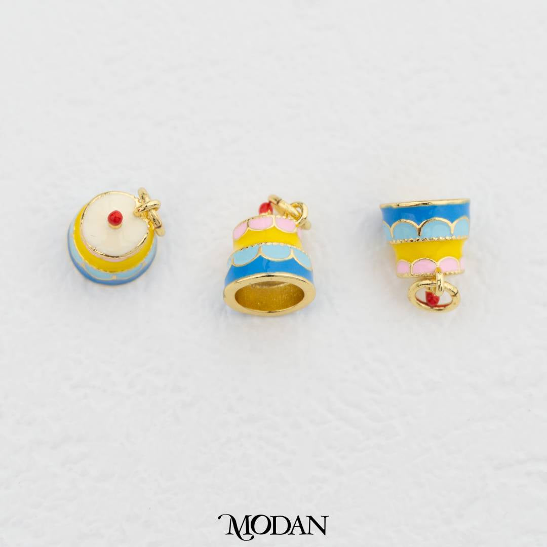 Rainbow Sweet Dessert Birthday Cake Enamel DIY Pendant Liontin Kue Ulang Tahun Hypoallergenic Gold Filled