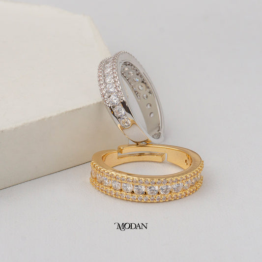 Vintage Brodered Band Adjustable Ring Cincin Bingkai Klasik Hypoallergenic Gold Plated