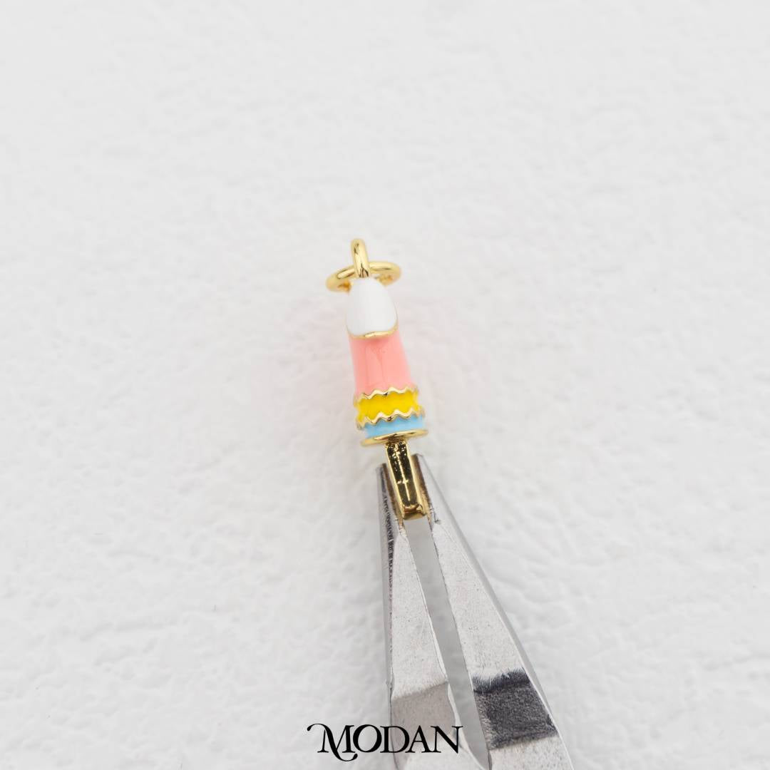 Pink Enamel Stick Ice Cream DIY Pendant Liontin Es Krim Hypoallergenic Gold Filled
