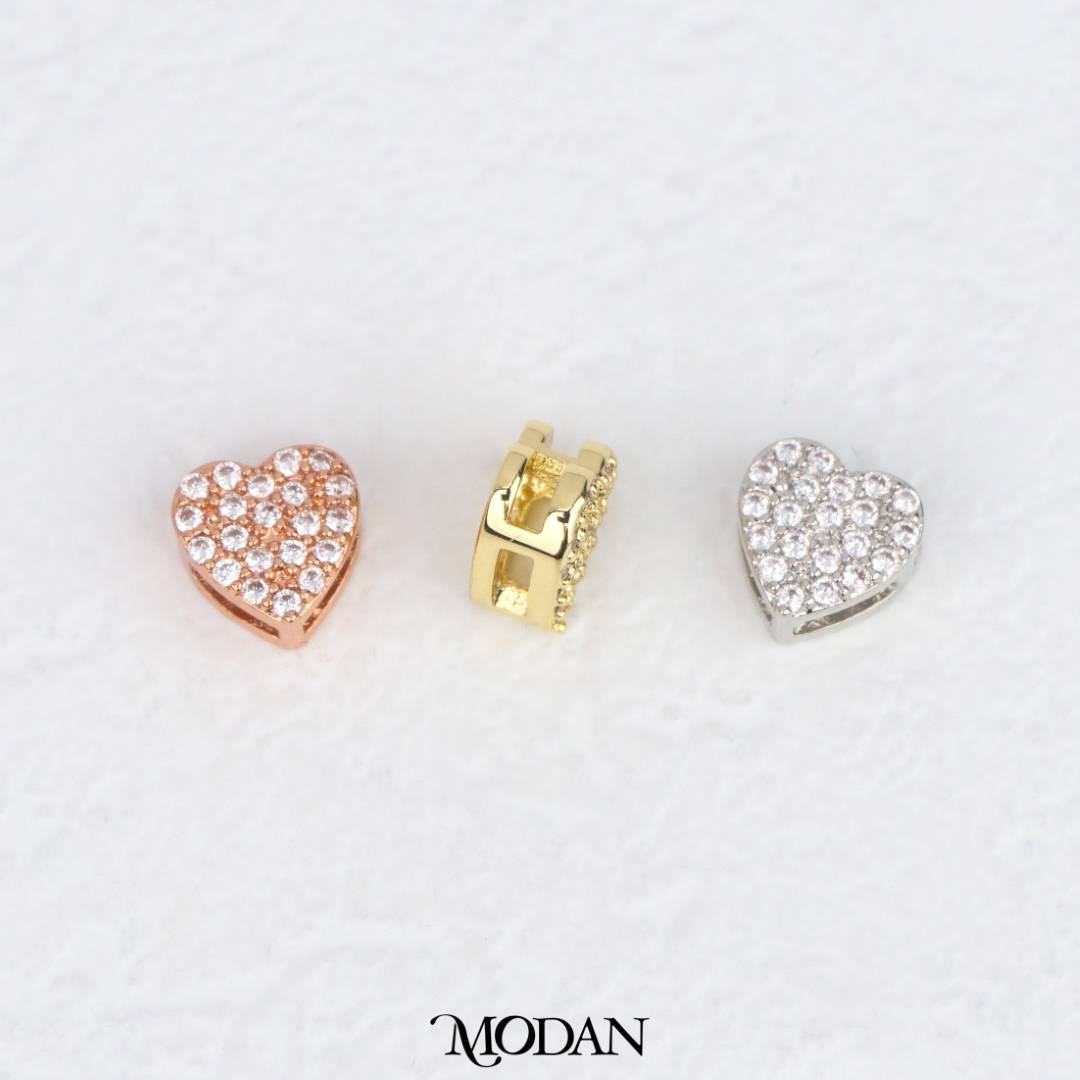 Valentine Mini Heart Love DIY Beads Charm Manik Hati Berkilau Hypoallergenic Gold Filled
