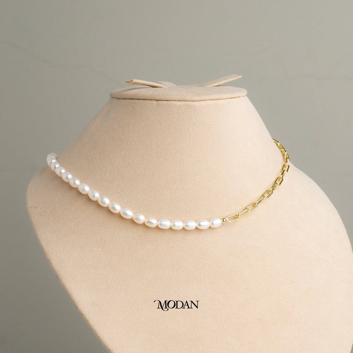 42.5cm White Freshwater Beaded Paperclip Necklace Kalung Mutiara Air Tawar Hypoallergenic Gold Plated