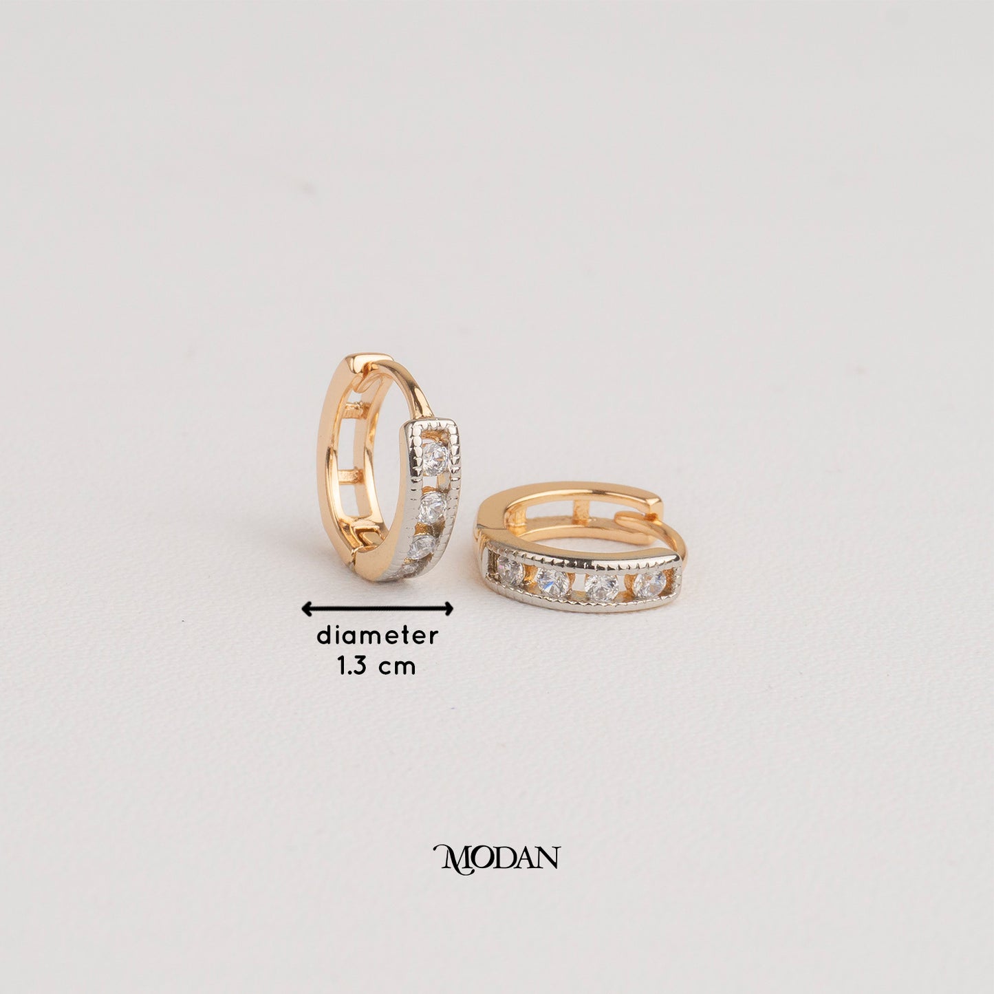 (13mm) Round Zirconia Hoop Earrings Anting Bulat Hypoallergenic Gold Plated