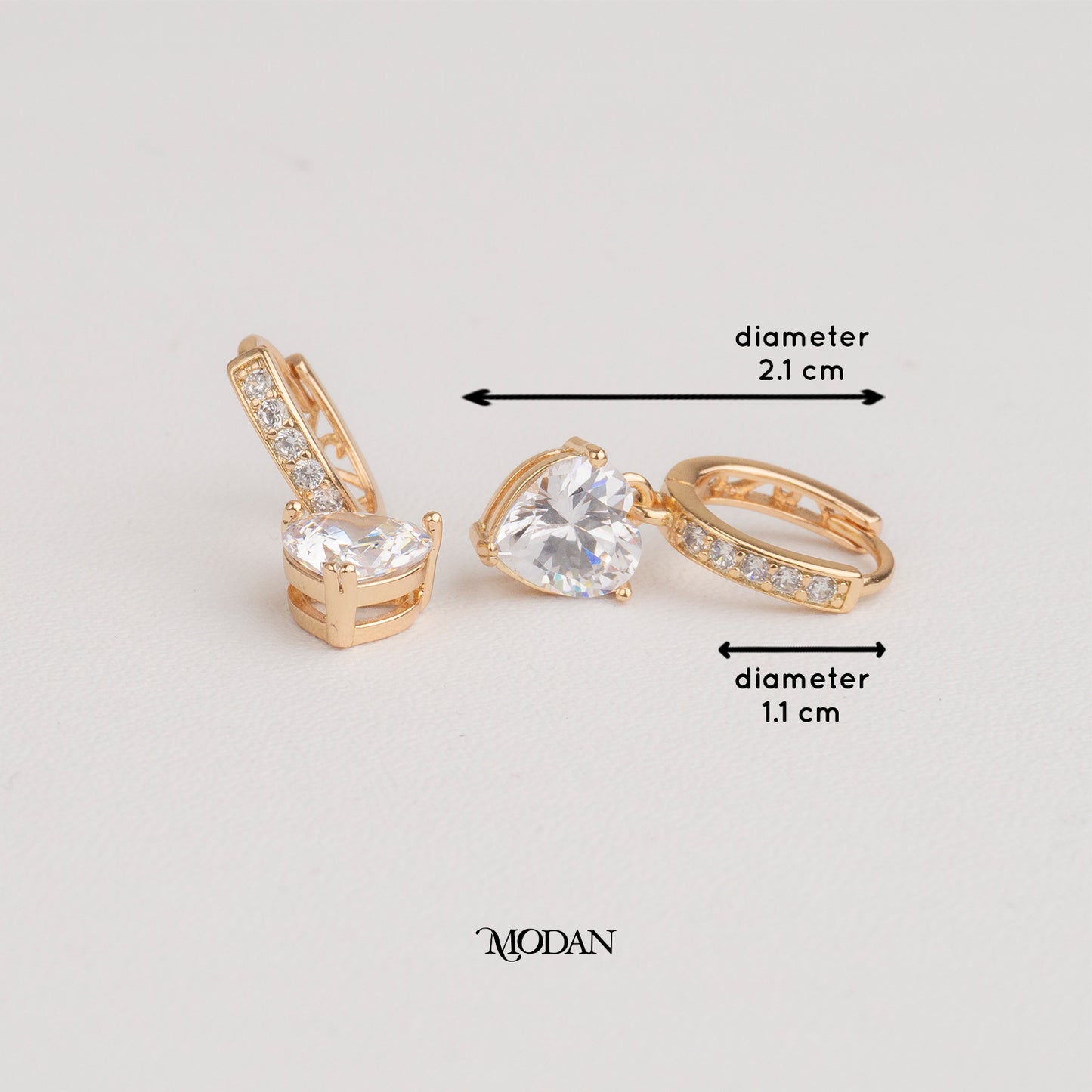 Sparkling Rosegold Heart Dangle Hoops Earrings Anting Gantung Simple Hypoallergenic Gold Filled