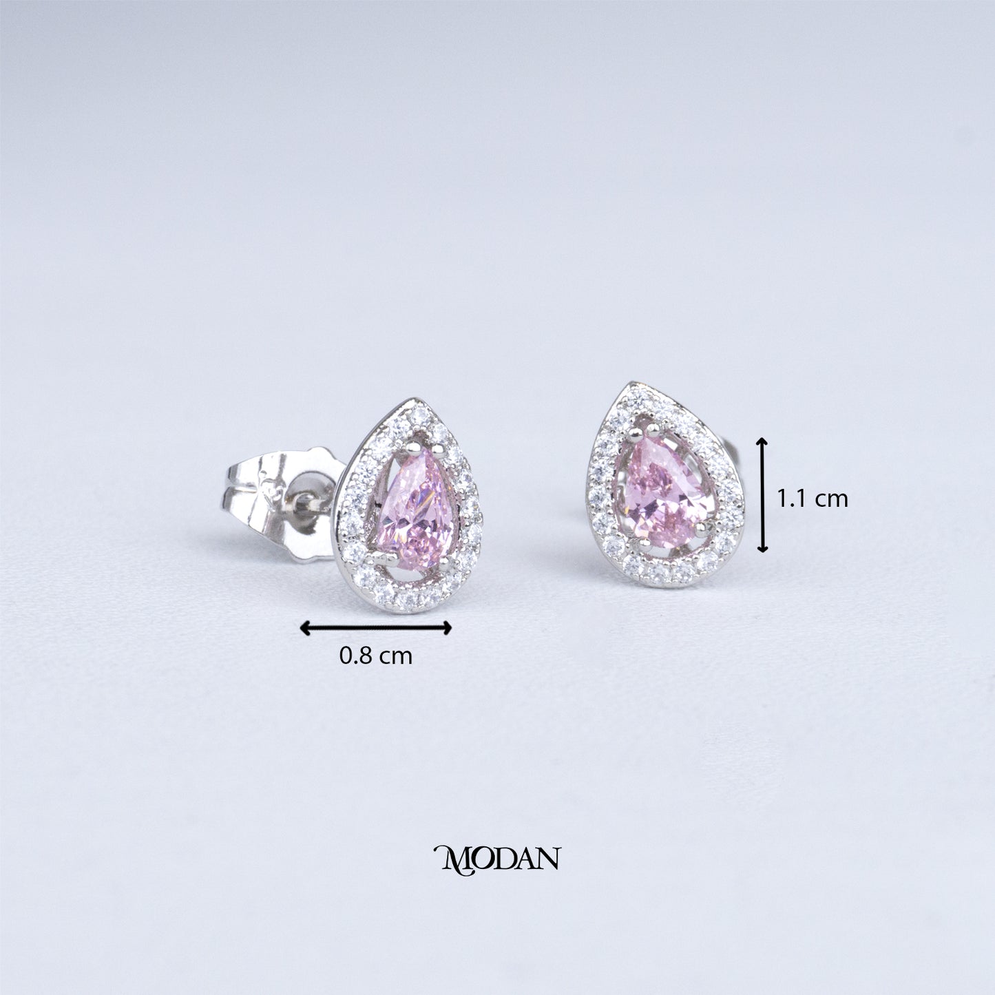 (11mm) Micro Paved Clear & Pink Teardrop Stud Earrings Anting Tusuk Tetes Air Mata Hypoallergenic Gold Plated