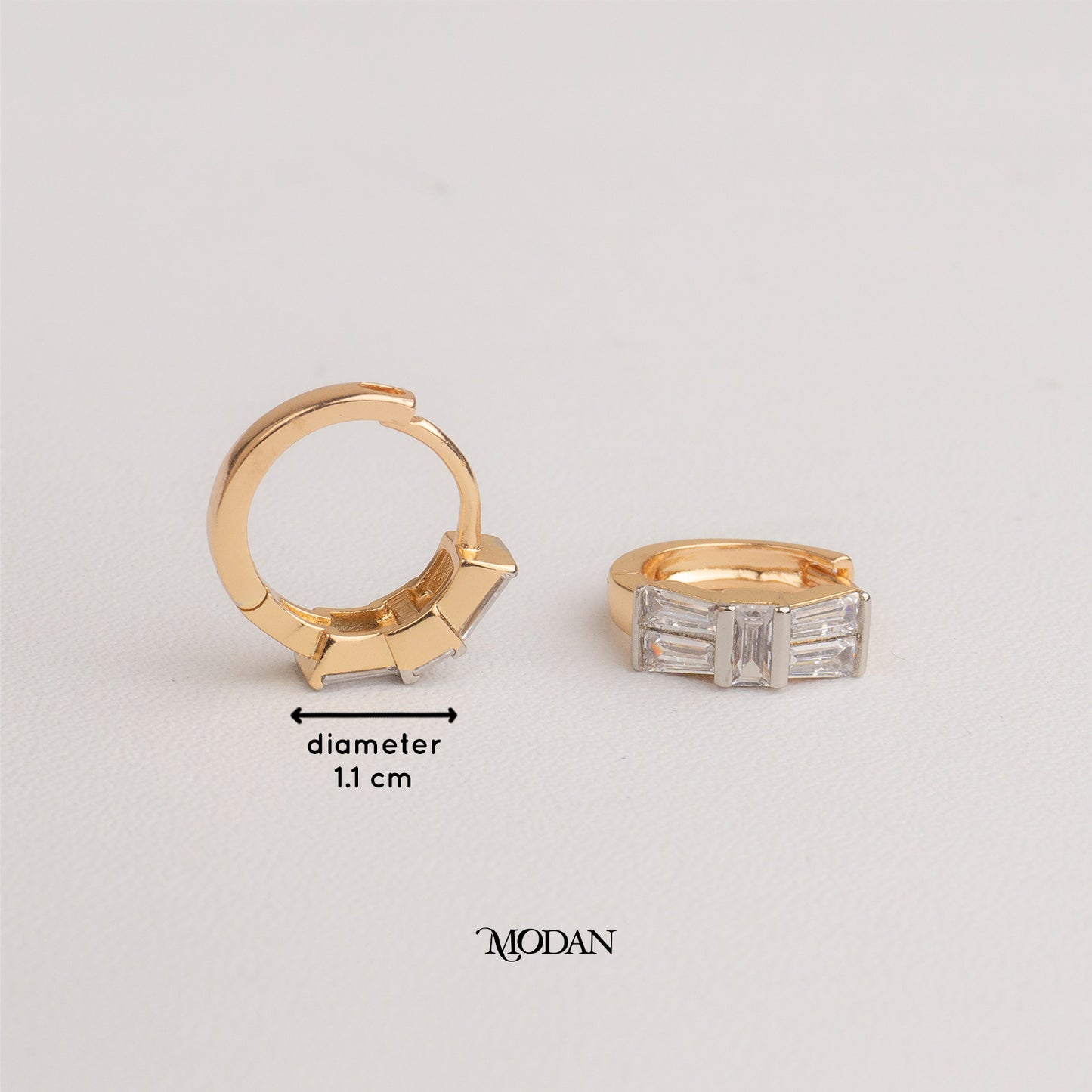 (14mm) Rosegold Baguette Bow Zirconia Mini Hoop Earrings Anting Pita Hypoallergenic Gold Plated