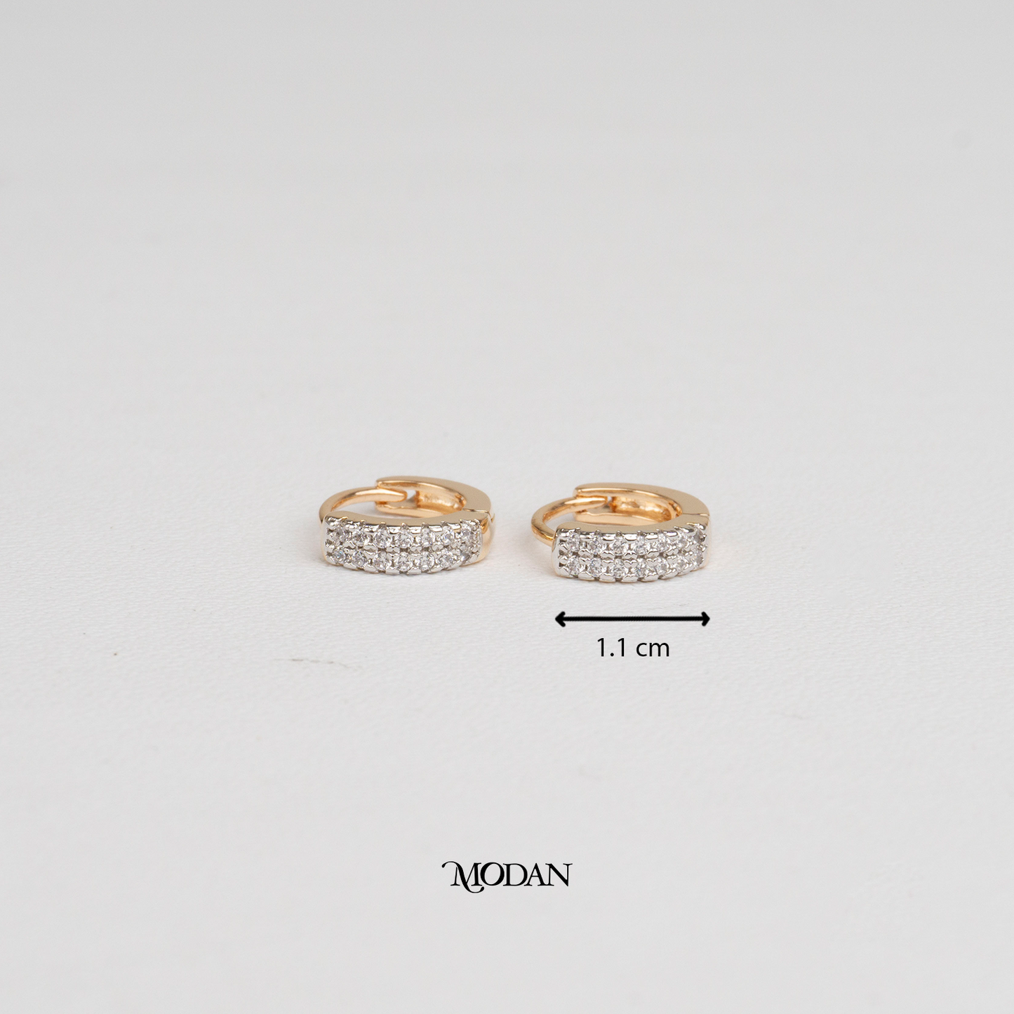 (11mm) Double Row Zirconia Rosegold Mini Huggies Hoop Earrings Anting Simple Hypoallergenic Gold Plated