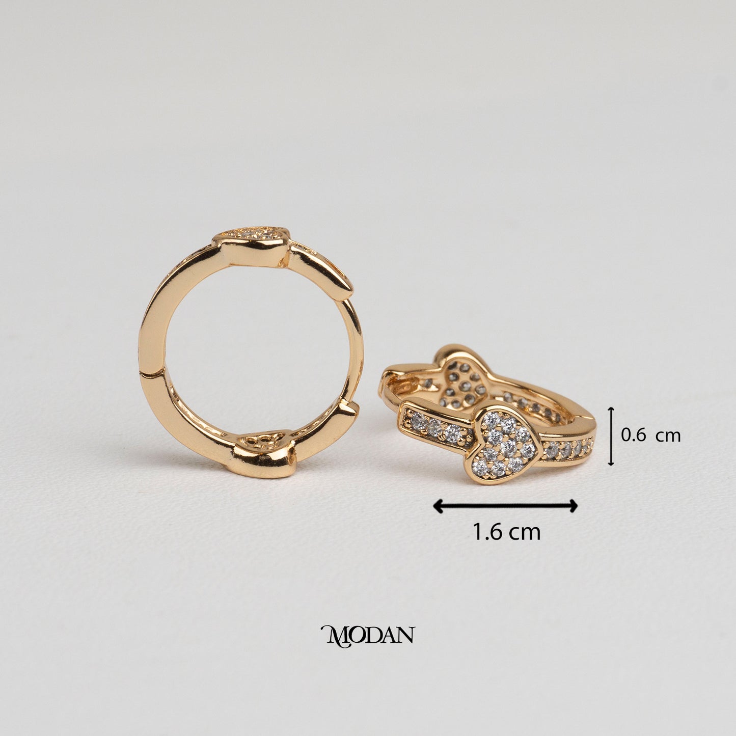(16mm) Micro Paved Zirconia Mini Heart Hoop Earrings Anting Hati Pesta Hypoallergenic Gold Plated