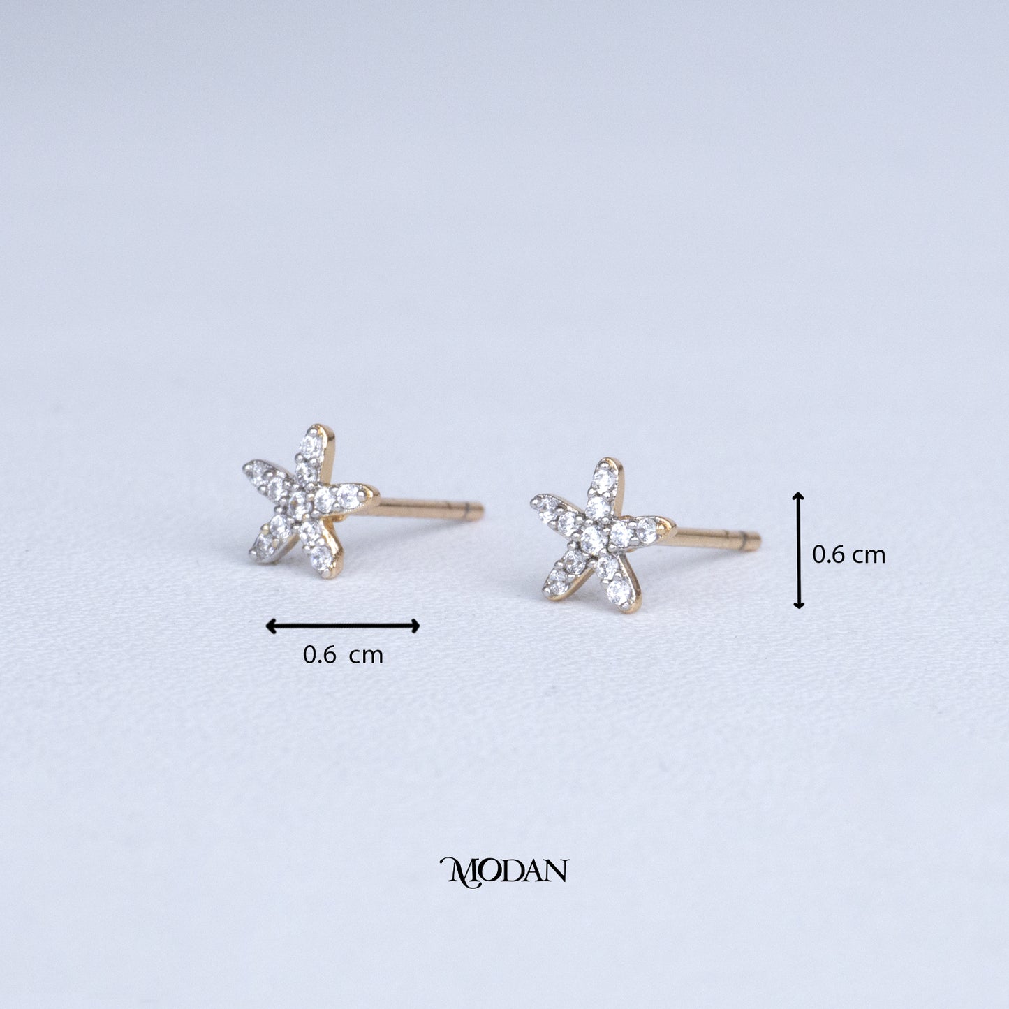 (6mm) Mini Micro Paved Zirconia Celestial Star Stud Earrings Anting Tusuk Bintang Hypoallergenic Gold Plated