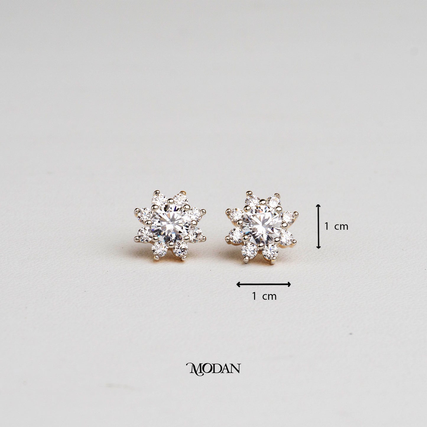 (10mm) Sparkling Mini Micro Paved Zirconia Eight Petals Snowflakes Stud Earrings Anting Tusuk Butir Salju Hypoallergenic Gold Plated