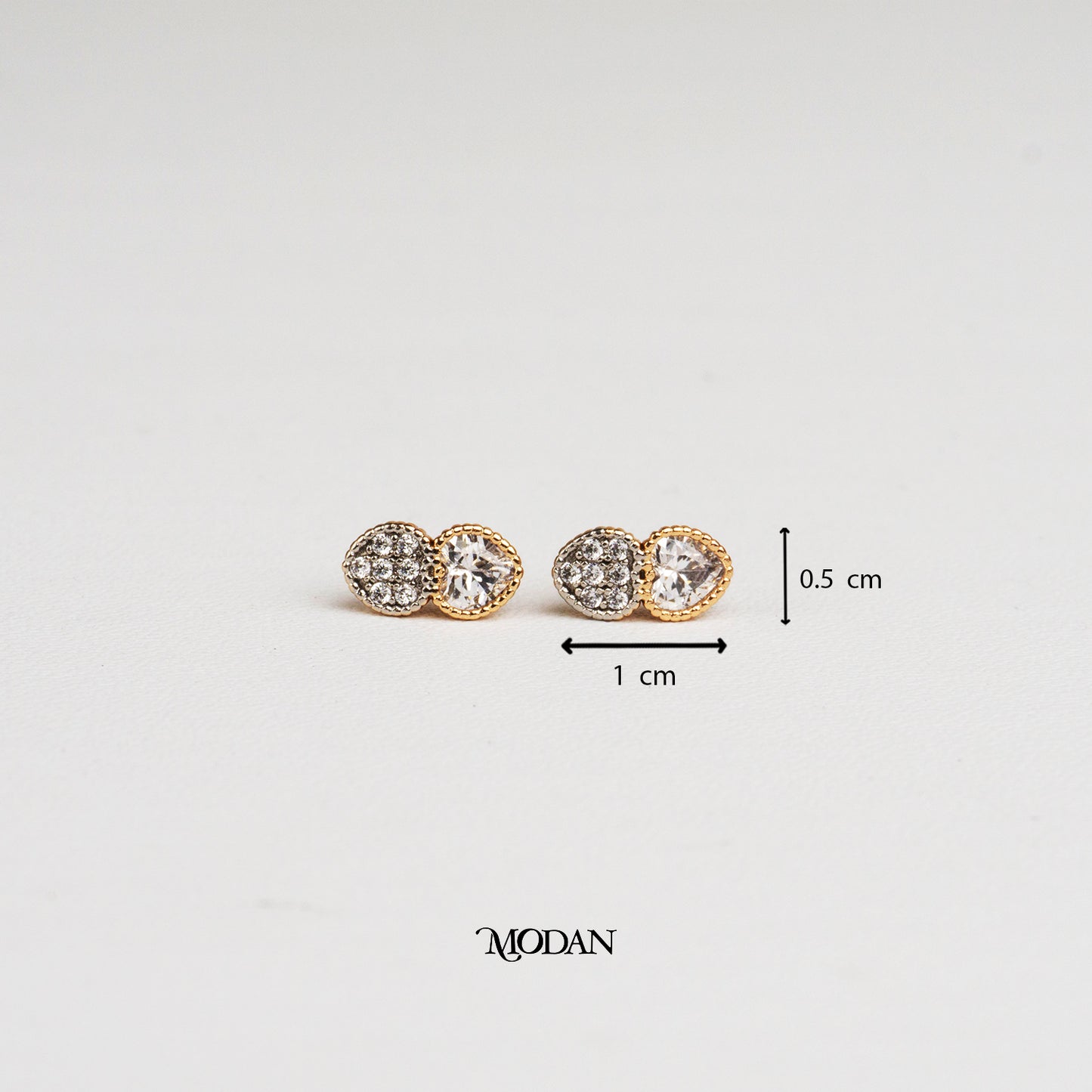 (5mm) Mini Micro Paved Zirconia Double Heart Stud Earrings Anting Tusuk Hati Hypoallergenic Gold Plated