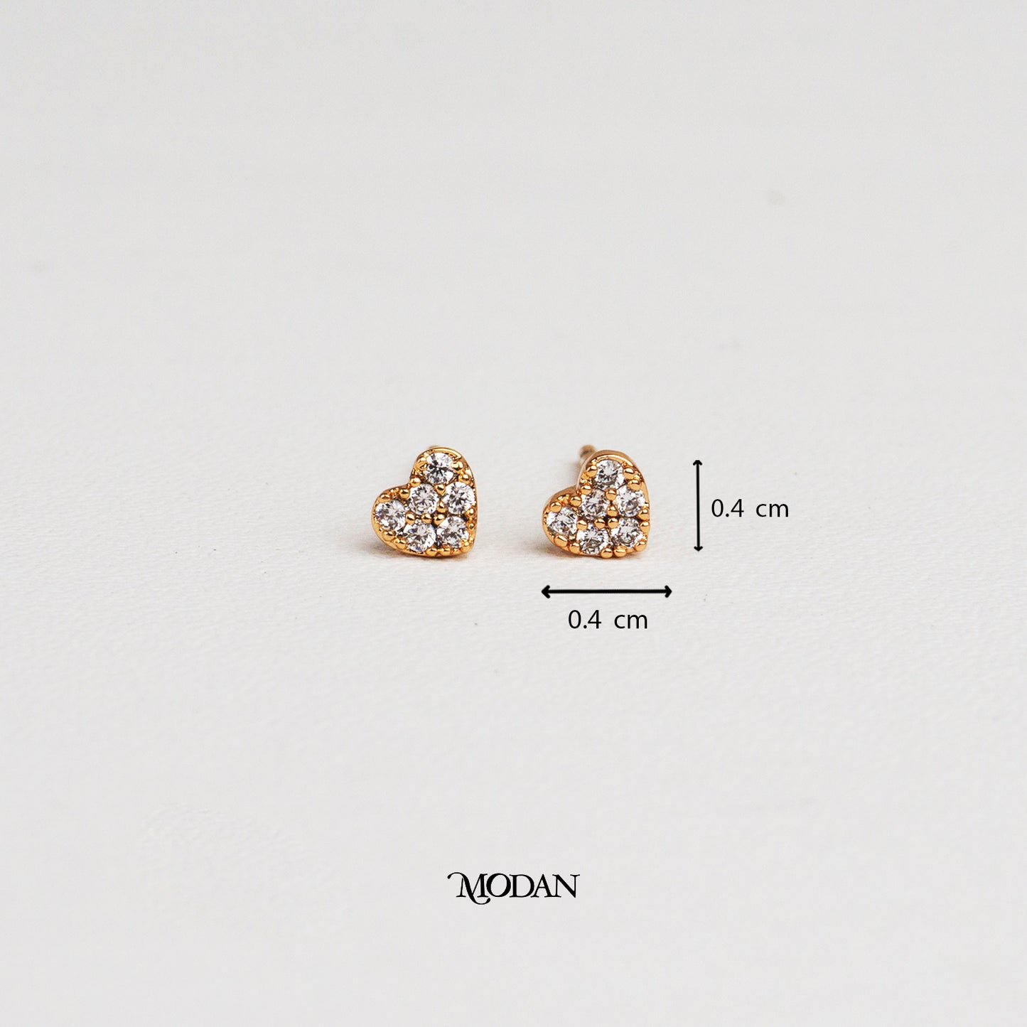 (4mm) Mini Micro Paved Zirconia Heart Stud Earrings Anting Tusuk Hati Hypoallergenic Gold Plated