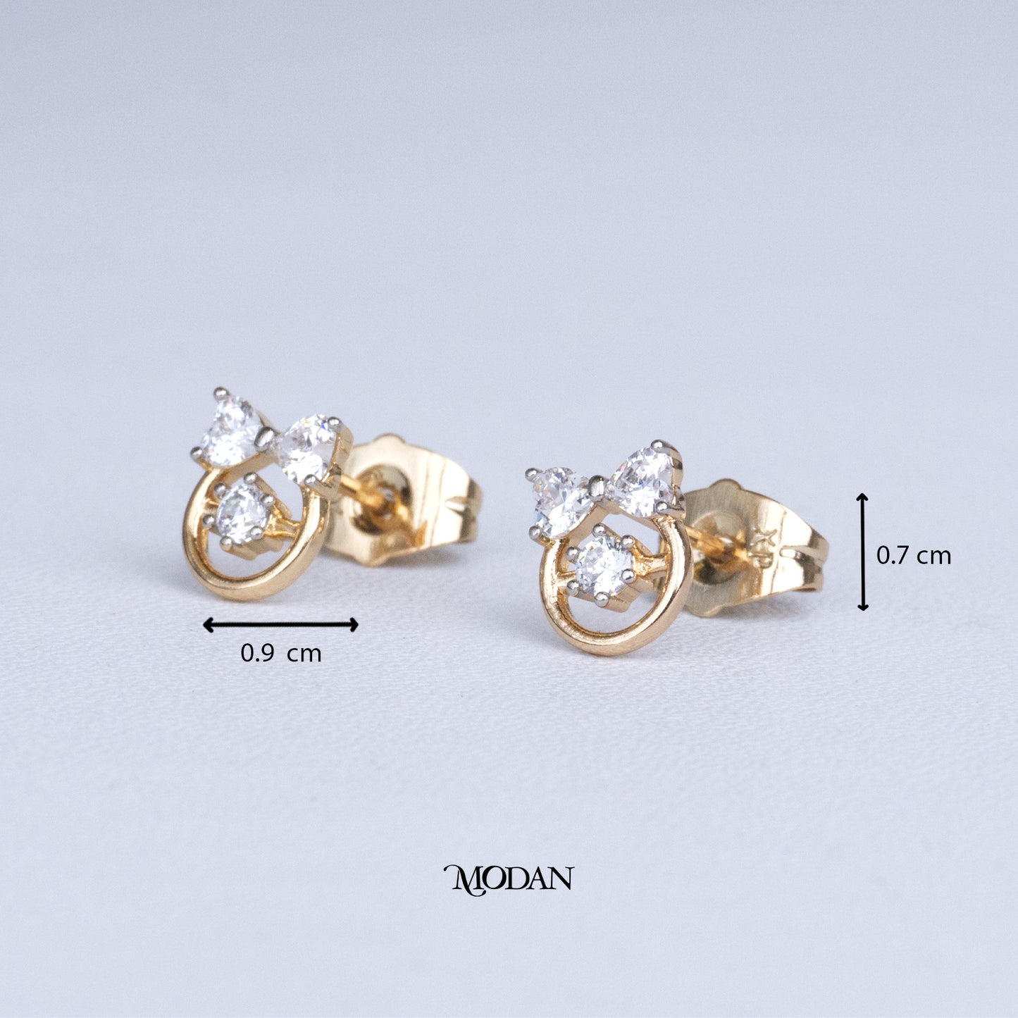 (9mm) Clear Zirconia Round Bow Stud Earrings Anting Tusuk Pita Hypoallergenic Gold Plated