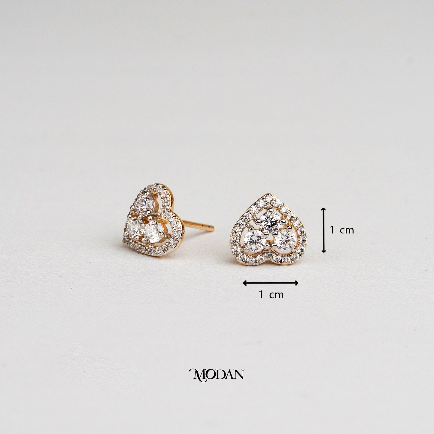 (10mm) Sparkling Mini Micro Paved Zirconia Heart Stud Earrings Anting Tusuk Hati Hypoallergenic Gold Plated