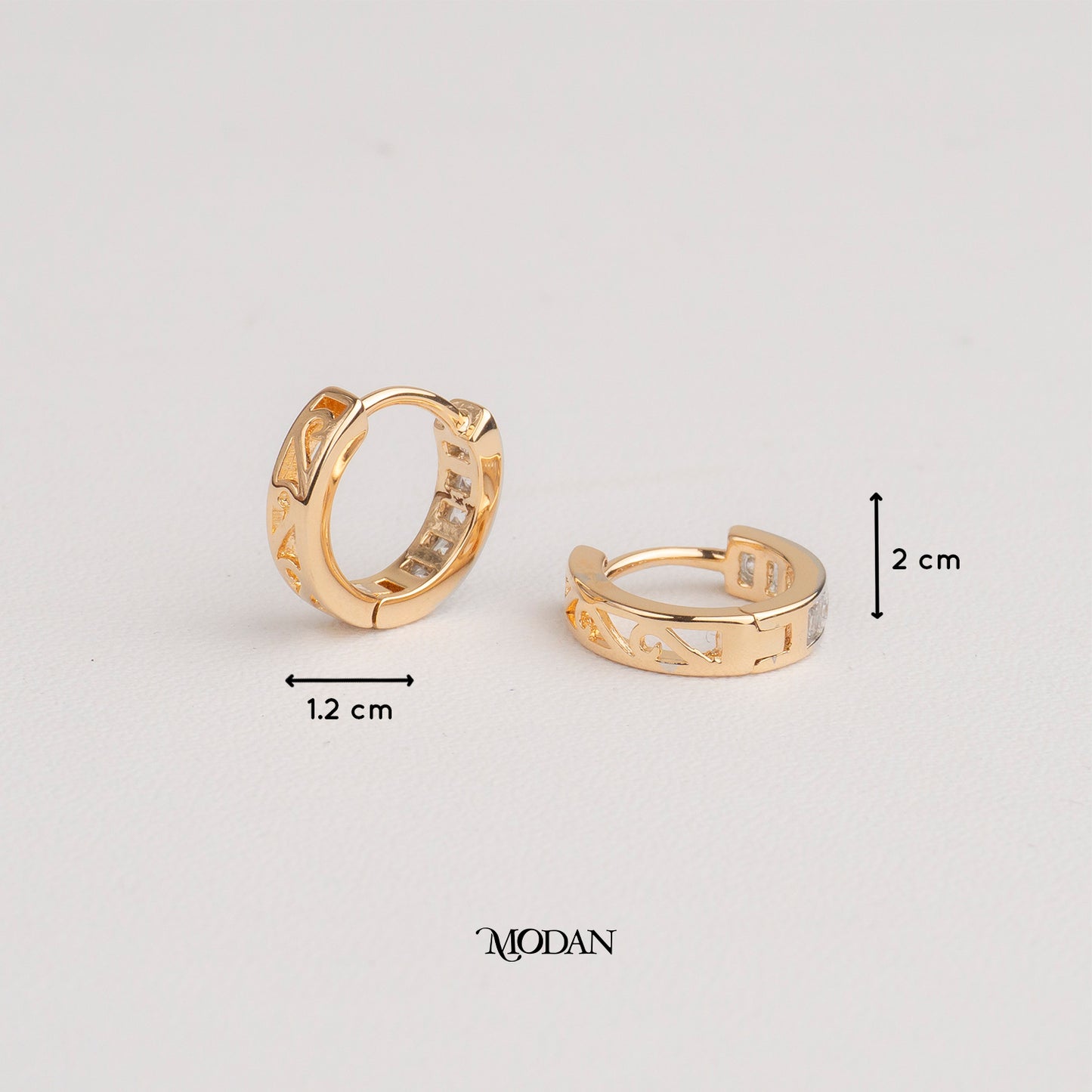 (13mm) Princess Cut Zirconia Hoop Earrings Anting Bulat Hypoallergenic Gold Plated