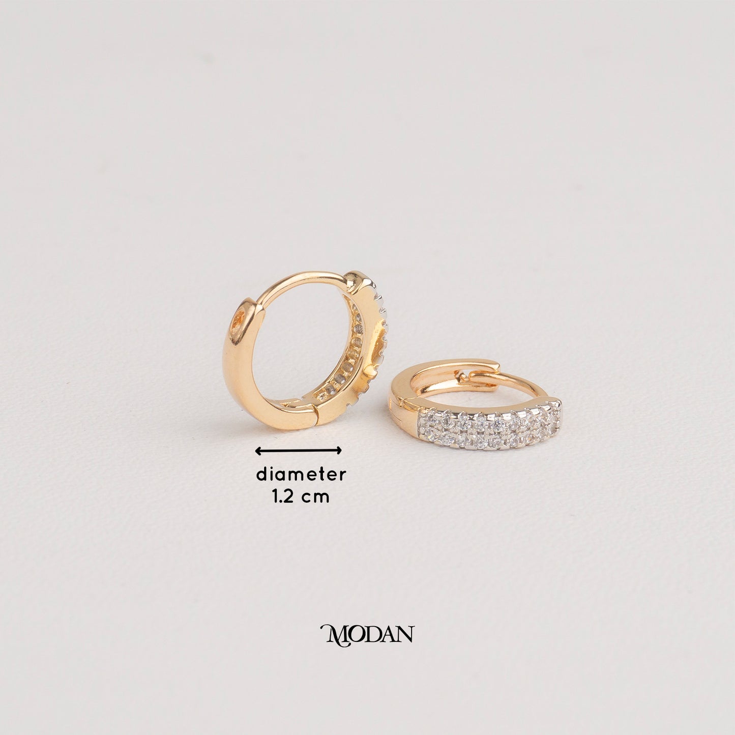 (12mm) Double Row Zirconia Rosegold Mini Huggies Hoop Earrings Anting Simple Hypoallergenic Gold Plated