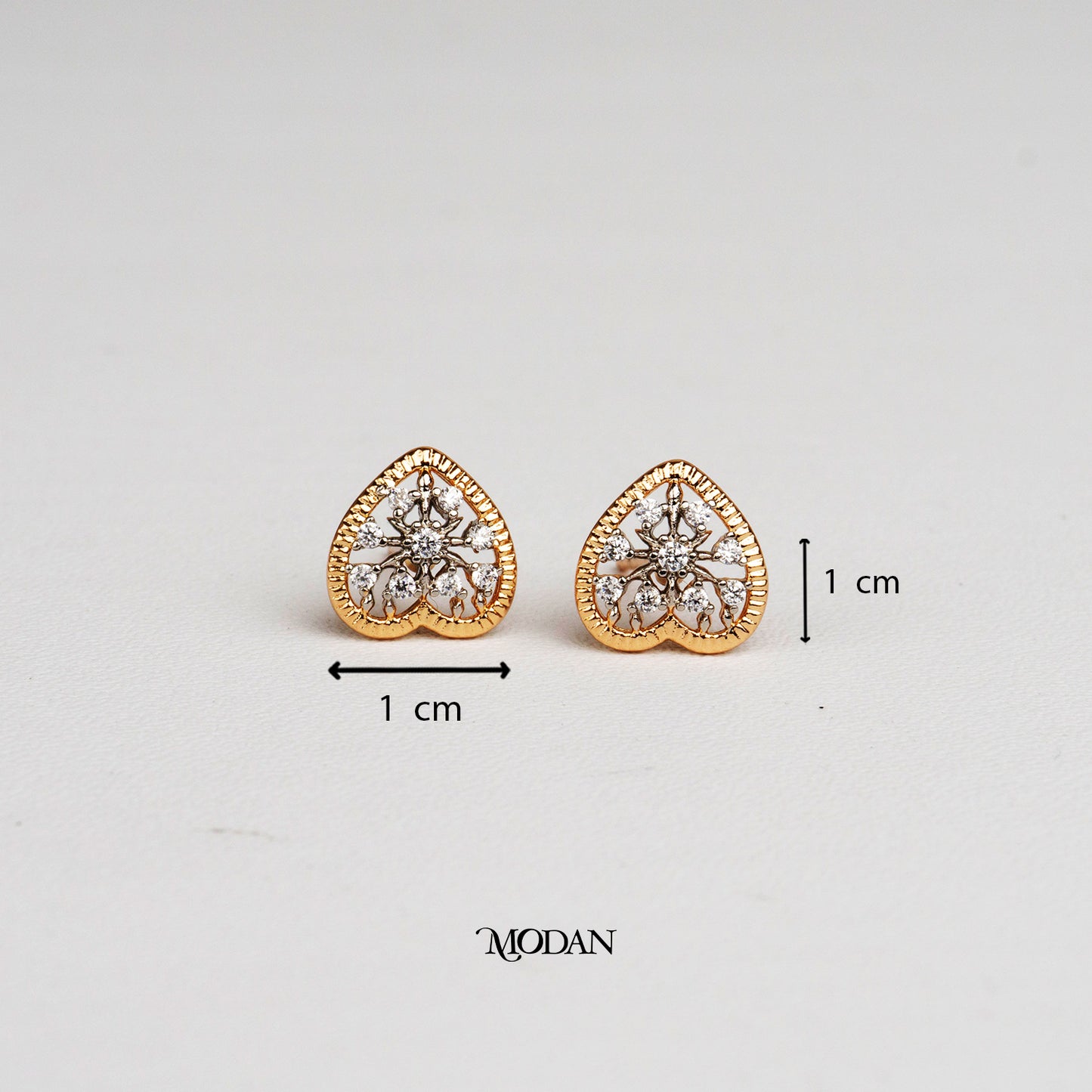 (10mm) Mini Micro Paved Zirconia Heart Stud Earrings Anting Tusuk Hati Hypoallergenic Gold Plated