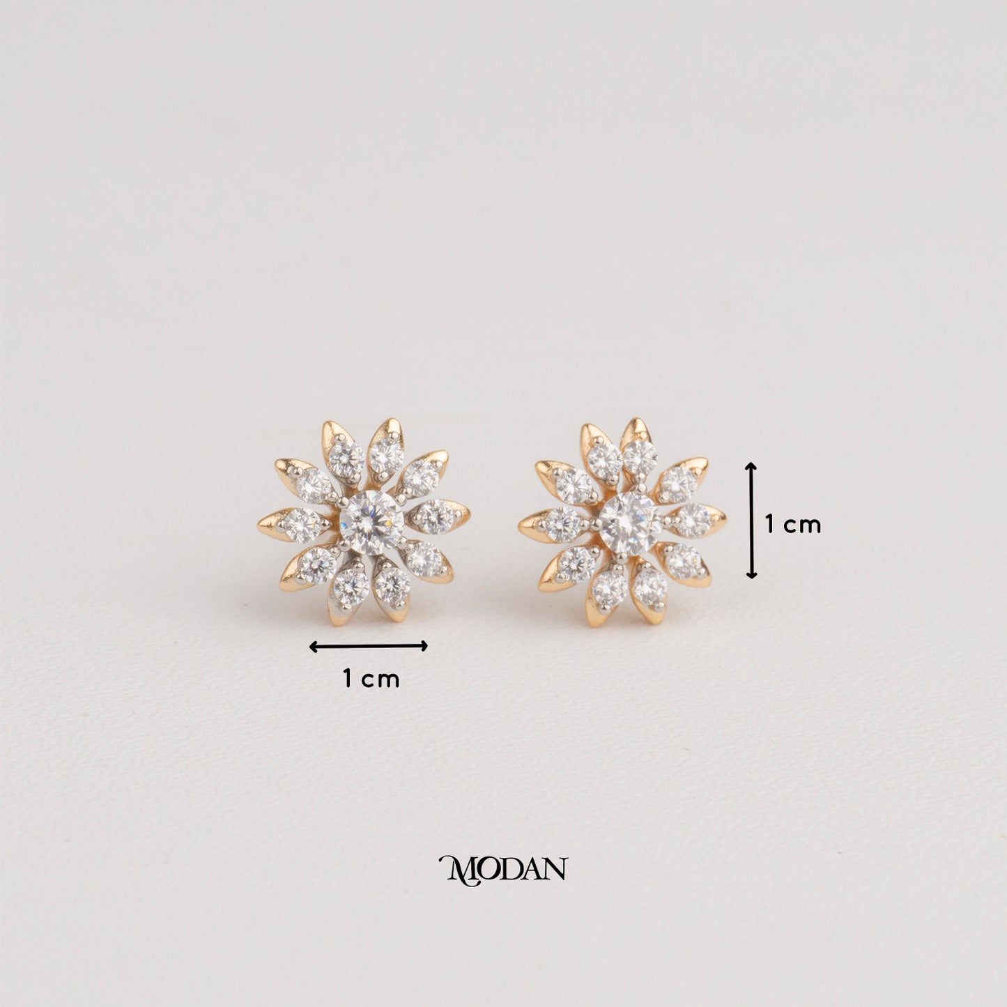 (10mm) Micro Paved Zirconia Flower Stud Earrings Anting Tusuk Bunga Bulat Hypoallergenic Gold Plated