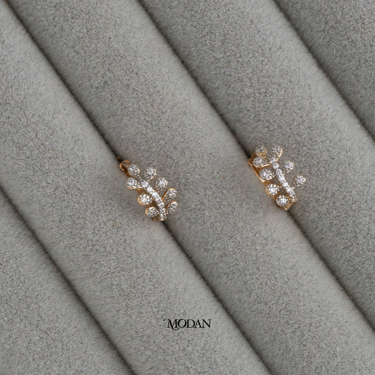(14mm) Sparkling Rosegold Leaf Mini Hoop Earrings Anting Daun Pesta Hypoallergenic Gold Plated