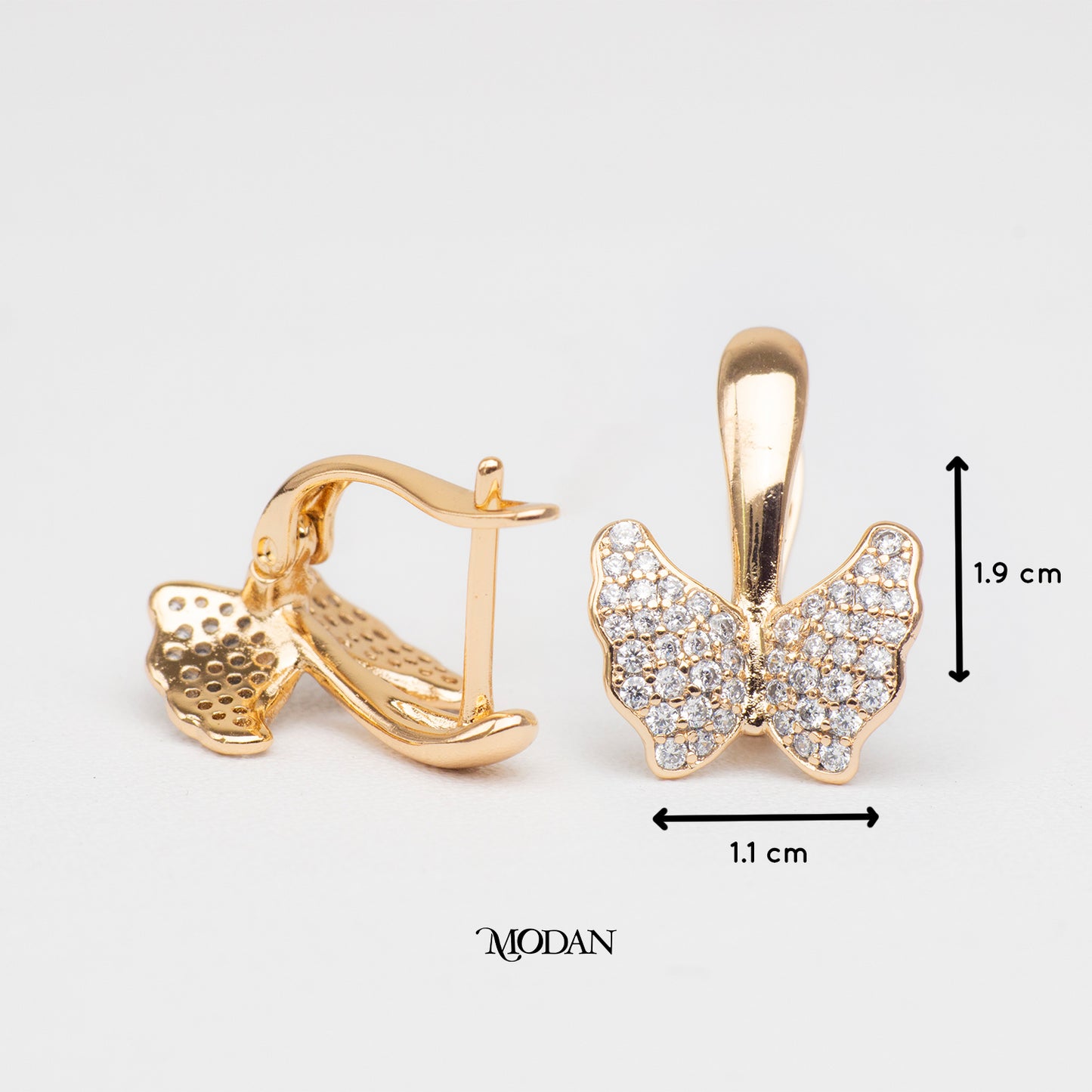 (19mm) Micro Paved Zirconia Mini Butterfly Hoop Earrings Anting Kupu - Kupu Pesta Hypoallergenic Gold Plated