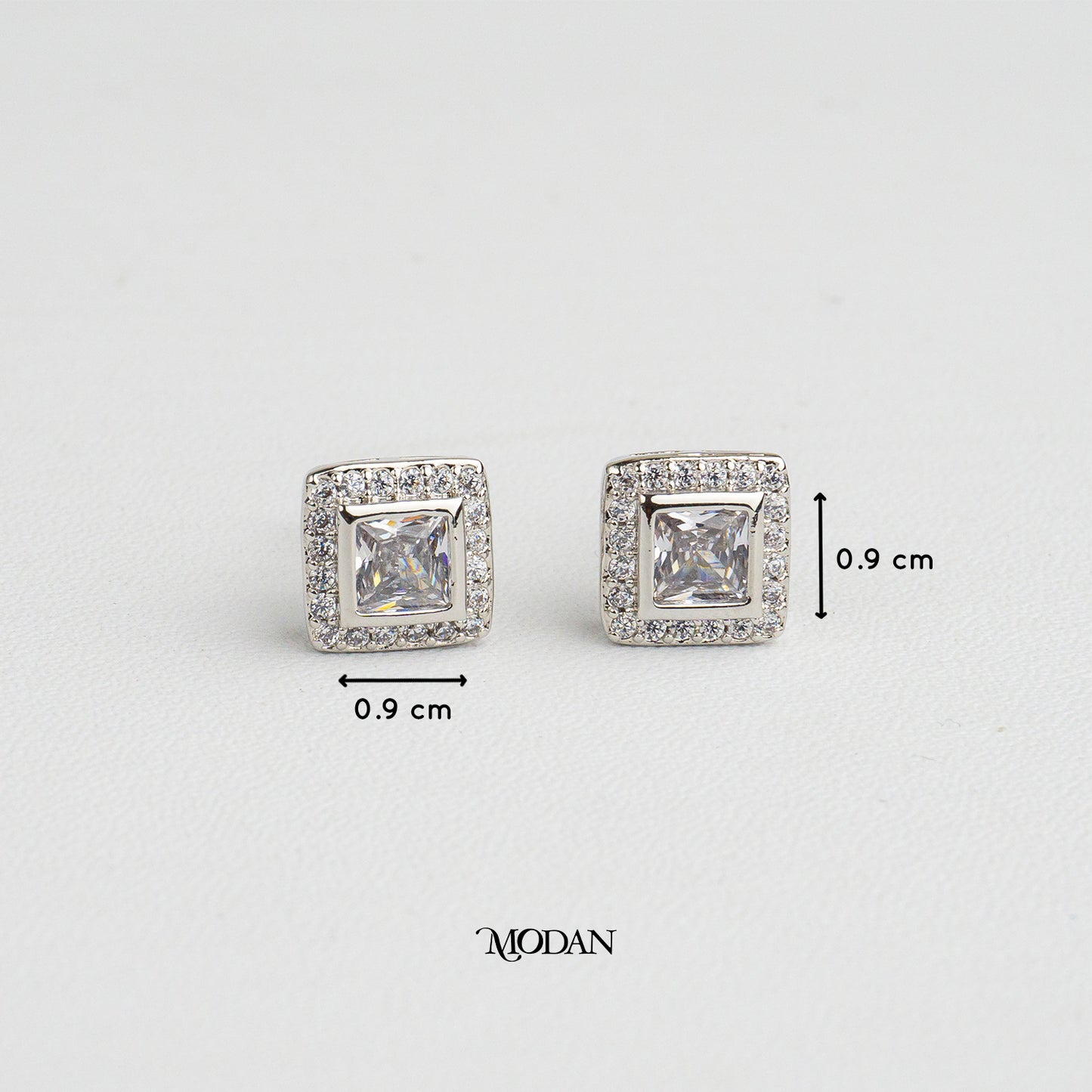 (9mm) Micro Pave Square Bezel Stud Earrings Anting Tusuk Persegi Hypoallergenic Gold Plated