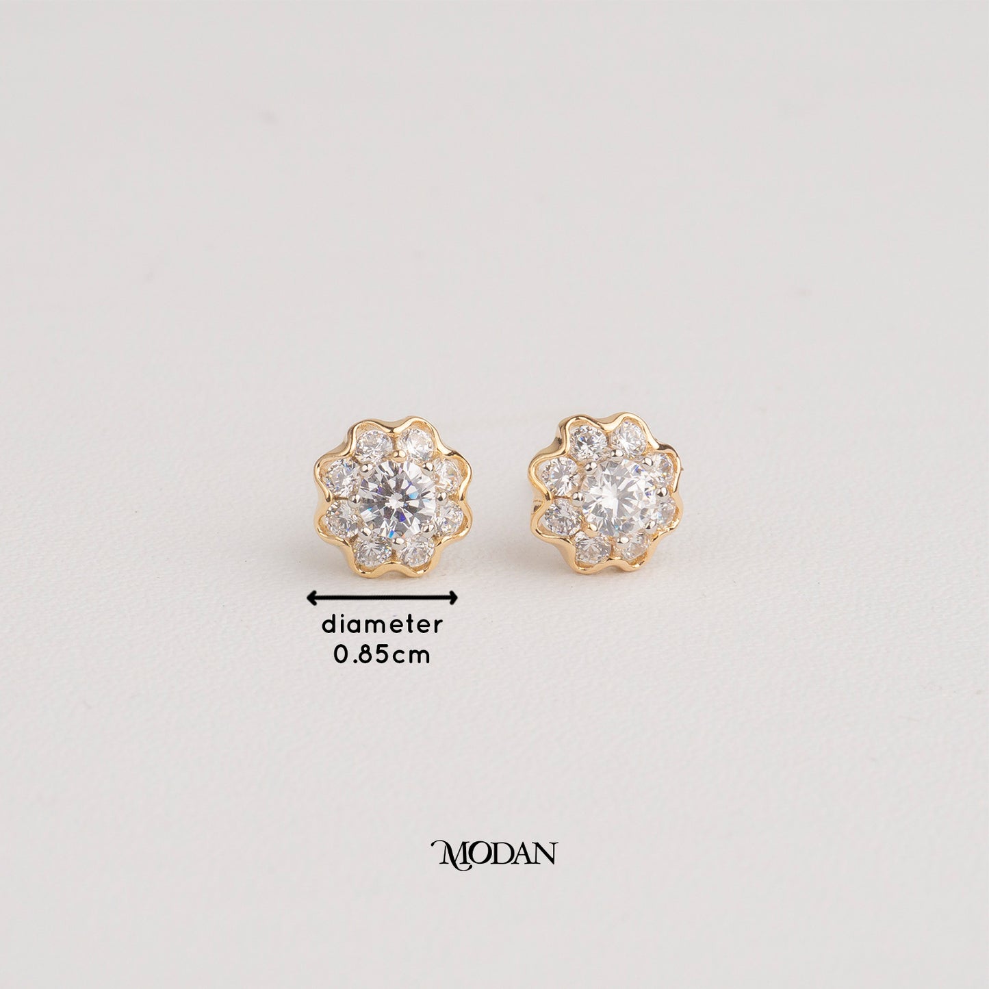 (8mm) Micro Paved Minimalist Flower Stud Earrings Anting Tusuk Bunga Bulat Hypoallergenic Gold Plated