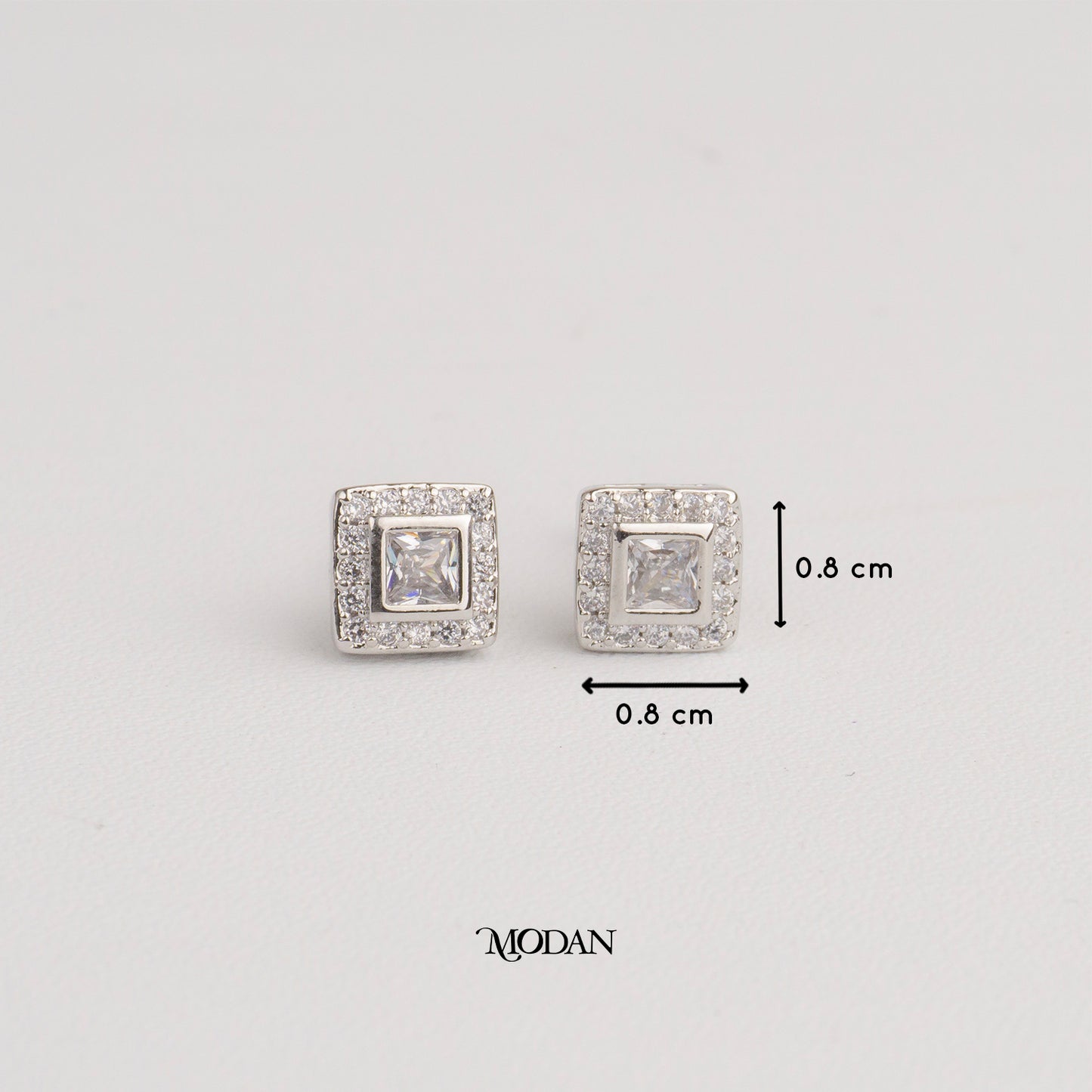 (8mm) Micro Pave Square Bezel Stud Earrings Anting Tusuk Persegi Hypoallergenic Gold Plated