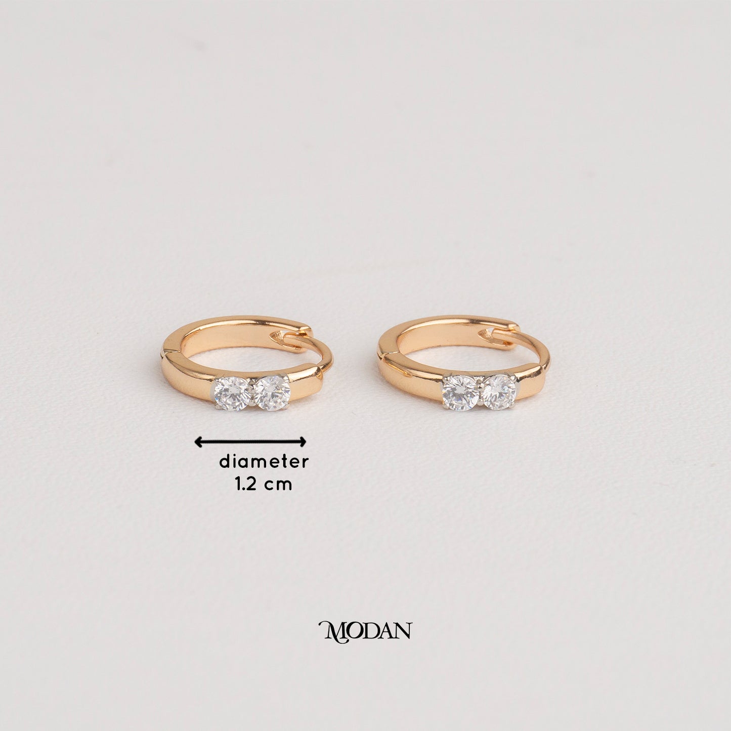 (13mm) Elegant Double CZ Mini Hoops Earrings Anting Bulat Hypoallergenic Gold Plated