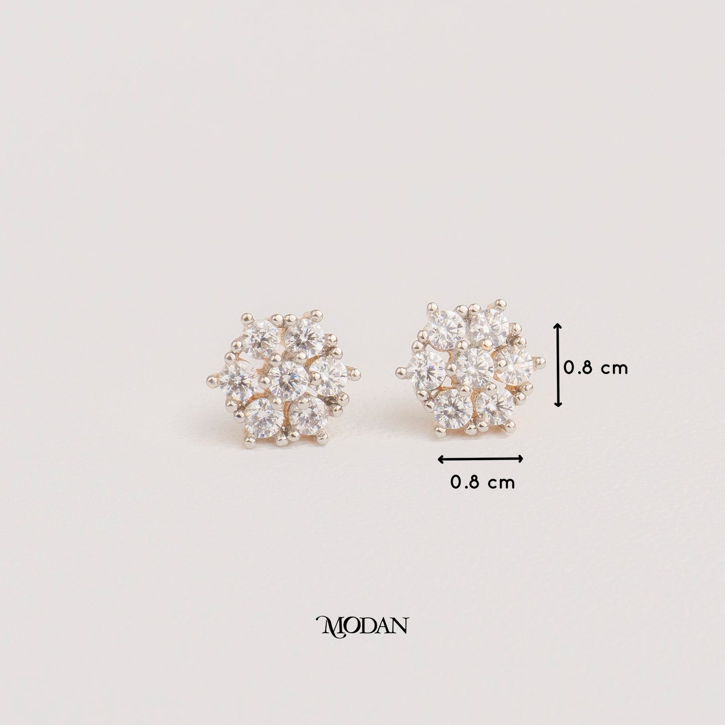 (8mm) Micro Paved Zirconia Flower Stud Earrings Anting Tusuk Bunga Bulat Hypoallergenic Gold Plated