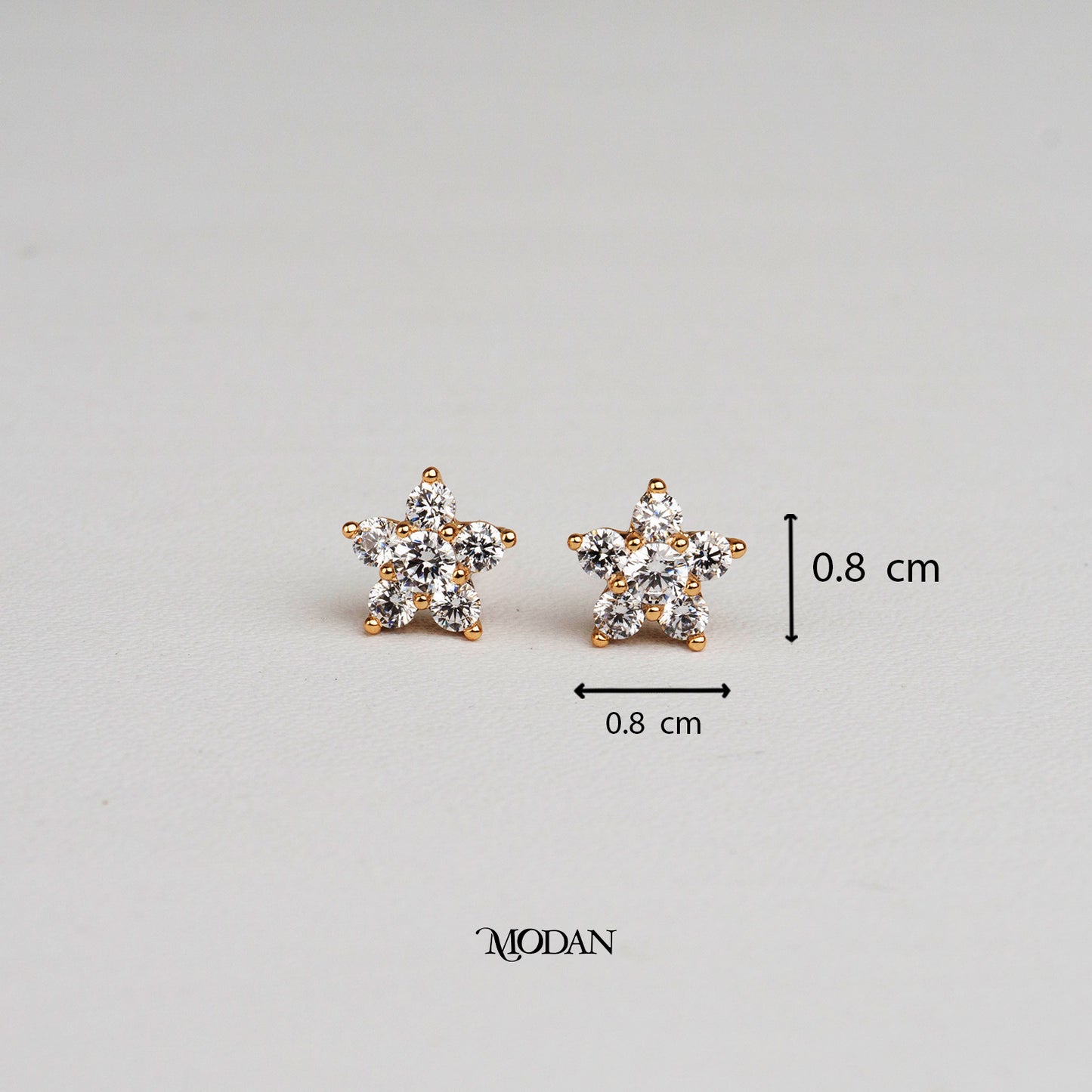 (8mm) Sparkling Mini Micro Paved Zirconia Five Petals Star Stud Earrings Anting Tusuk Bintang Kecil Hypoallergenic Gold Plated
