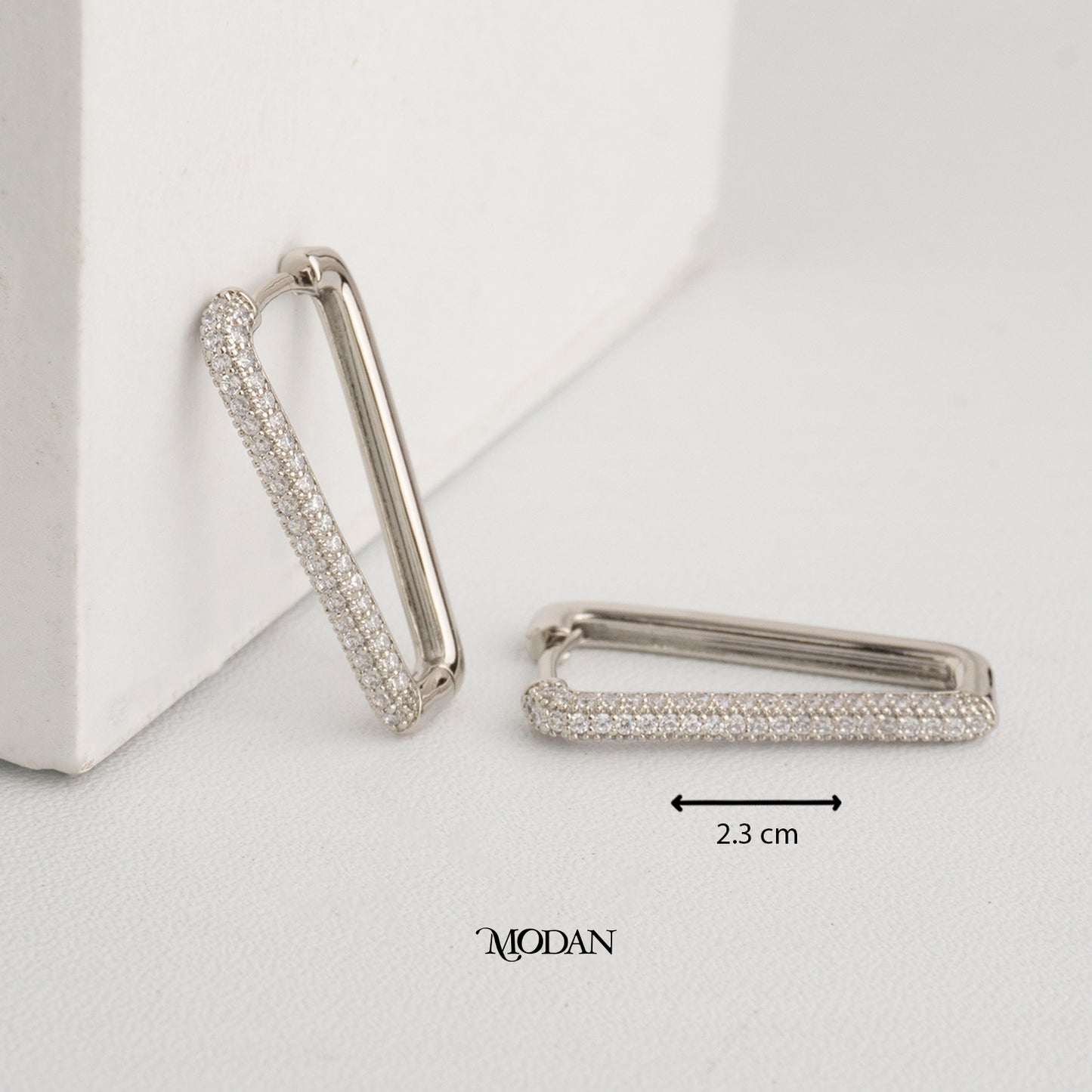 (23mm) Sparkling Zirconia Rectangular Hoop Earrings Anting Persegi Panjang Hypoallergenic Gold Plated