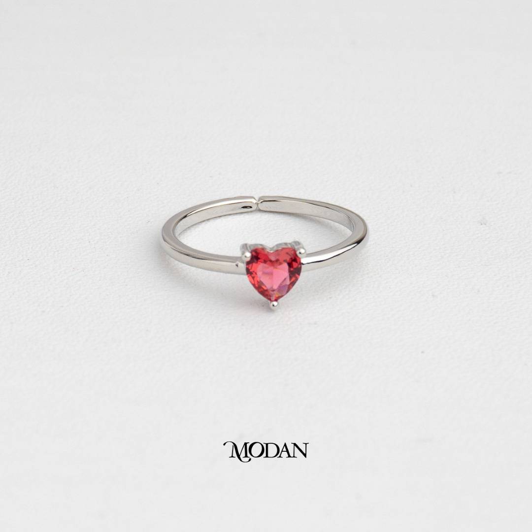 Minimalist Ruby Red Solitaire Ring Cincin Solitaire Hati Merah Minimalis Hypoallergenic Gold Plated