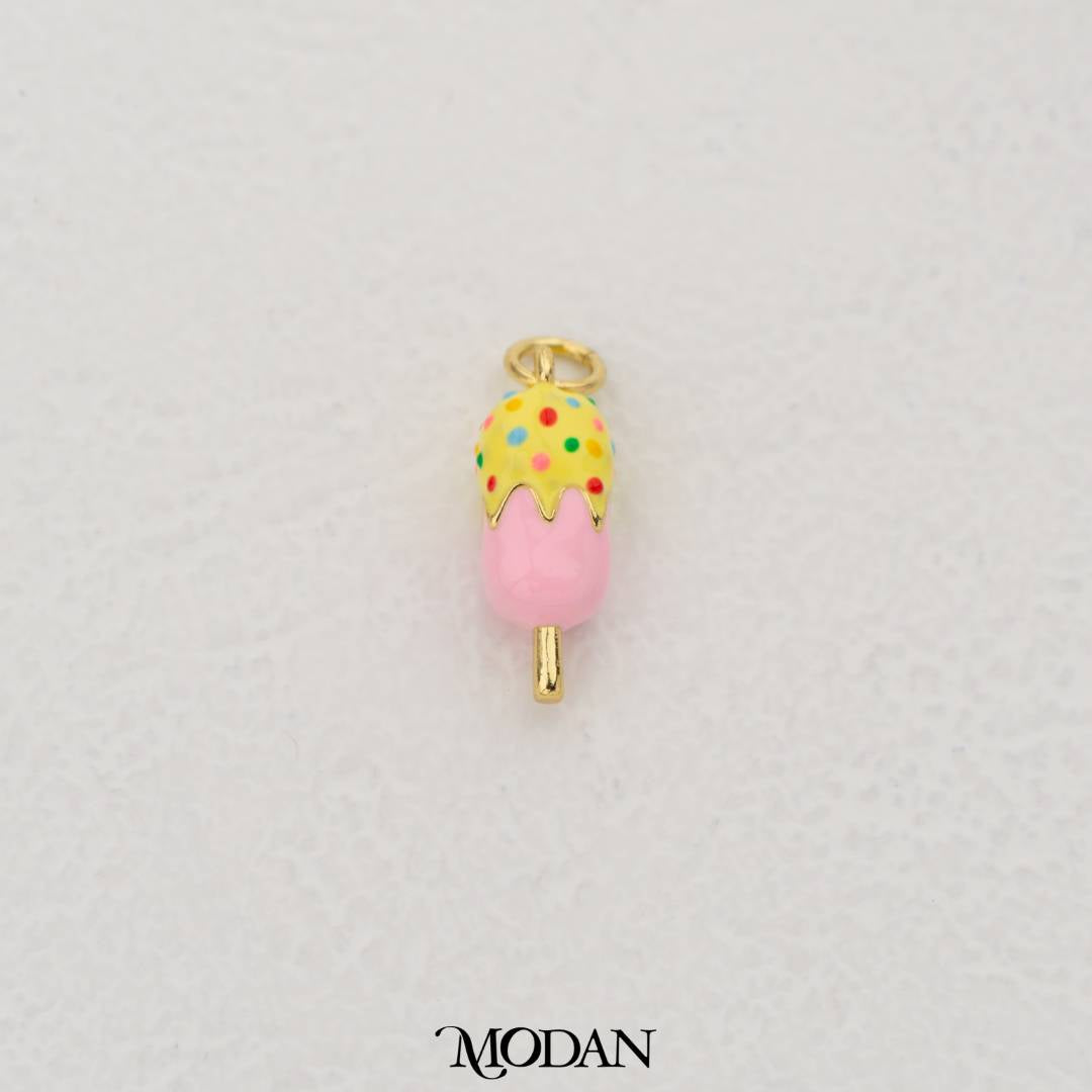 Strawberry Stick Ice Cream with Sprinkles Enamel Pendant DIY Pendant Liontin Es Krim Hypoallergenic Gold Filled
