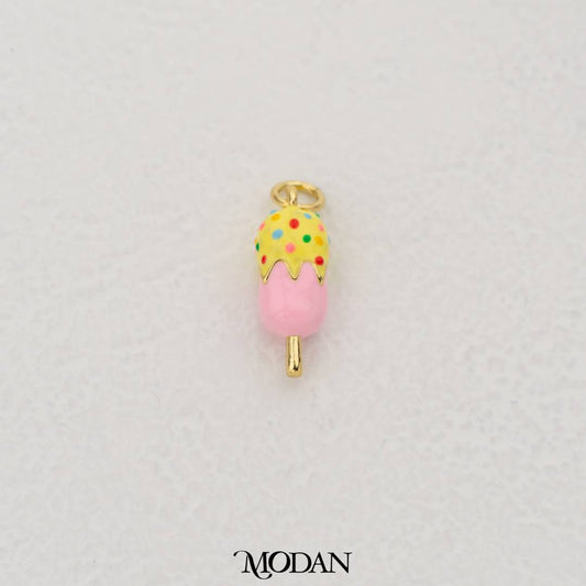 Strawberry Stick Ice Cream with Sprinkles Enamel Pendant DIY Pendant Liontin Es Krim Hypoallergenic Gold Filled