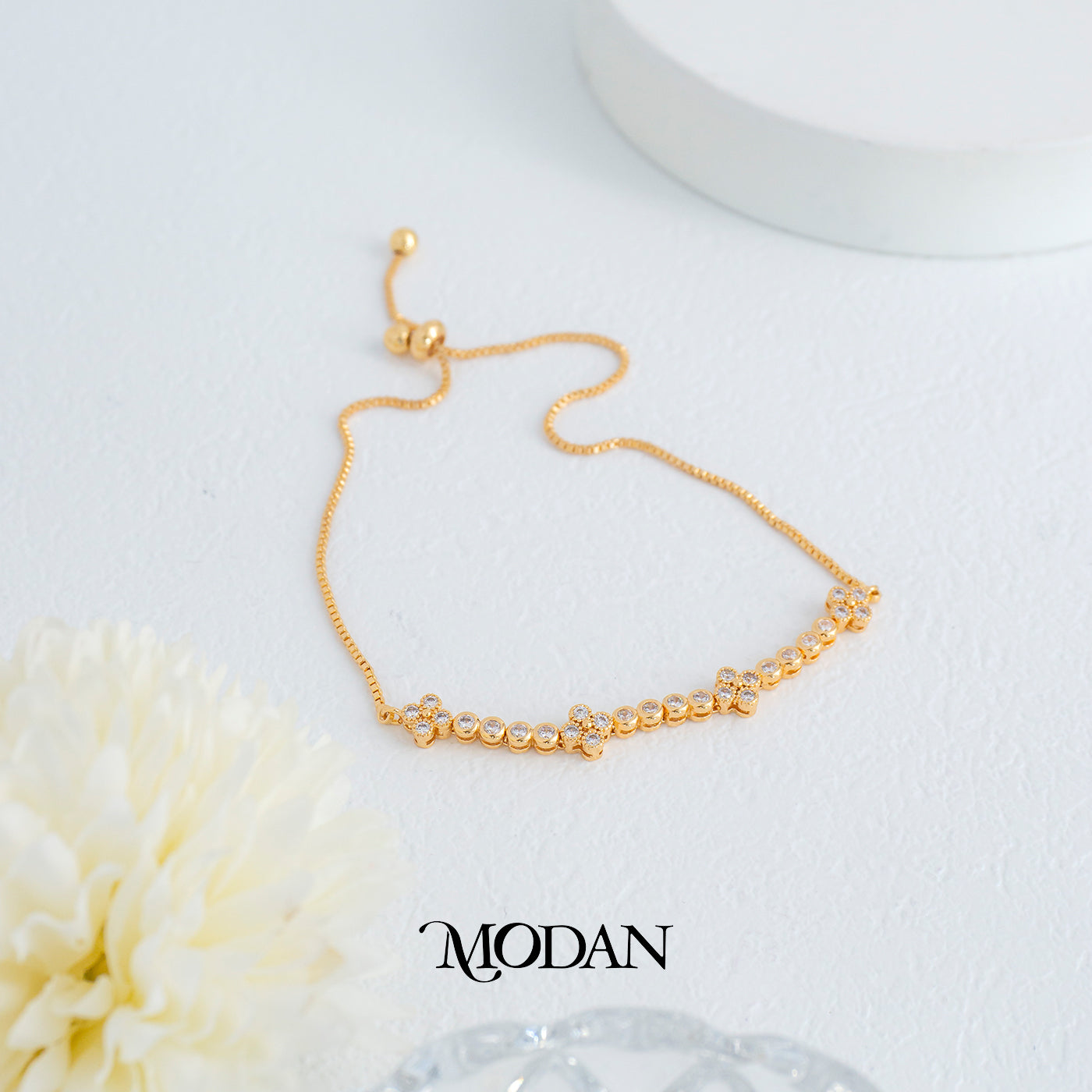Sparkling Clover Beaded Adjustable Bracelet Gelang Serut Hypoallergenic Gold Plated