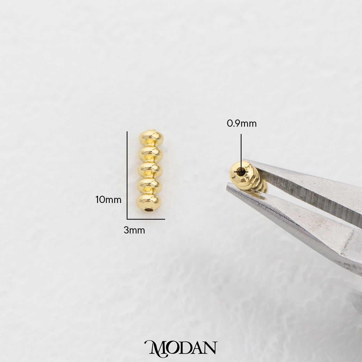 (10pcs) 10mm Textured Corrugated Curved Tube Spacer Beads DIY Pembatas Manik Gelang/Kalung Hypoallergenic Gold Filled