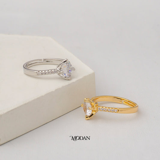 Marquise Shaped Floral Lotus Solitaire Adjustable Ring Cincin Solitaire Kelopak Teratai Hypoallergenic Gold Plated