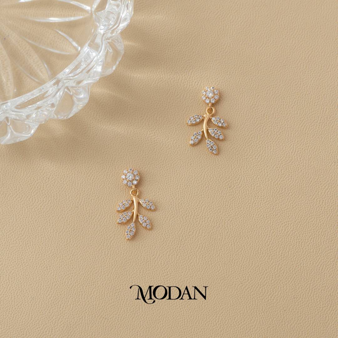 (18mm) Sparkling Leaf Rosegold Stud Earrings Anting Tusuk Daun Hypoallergenic Gold Plated