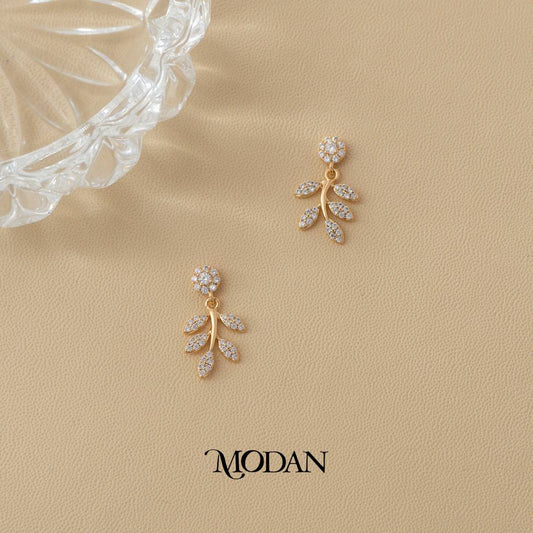 (18mm) Sparkling Leaf Rosegold Stud Earrings Anting Tusuk Daun Hypoallergenic Gold Plated