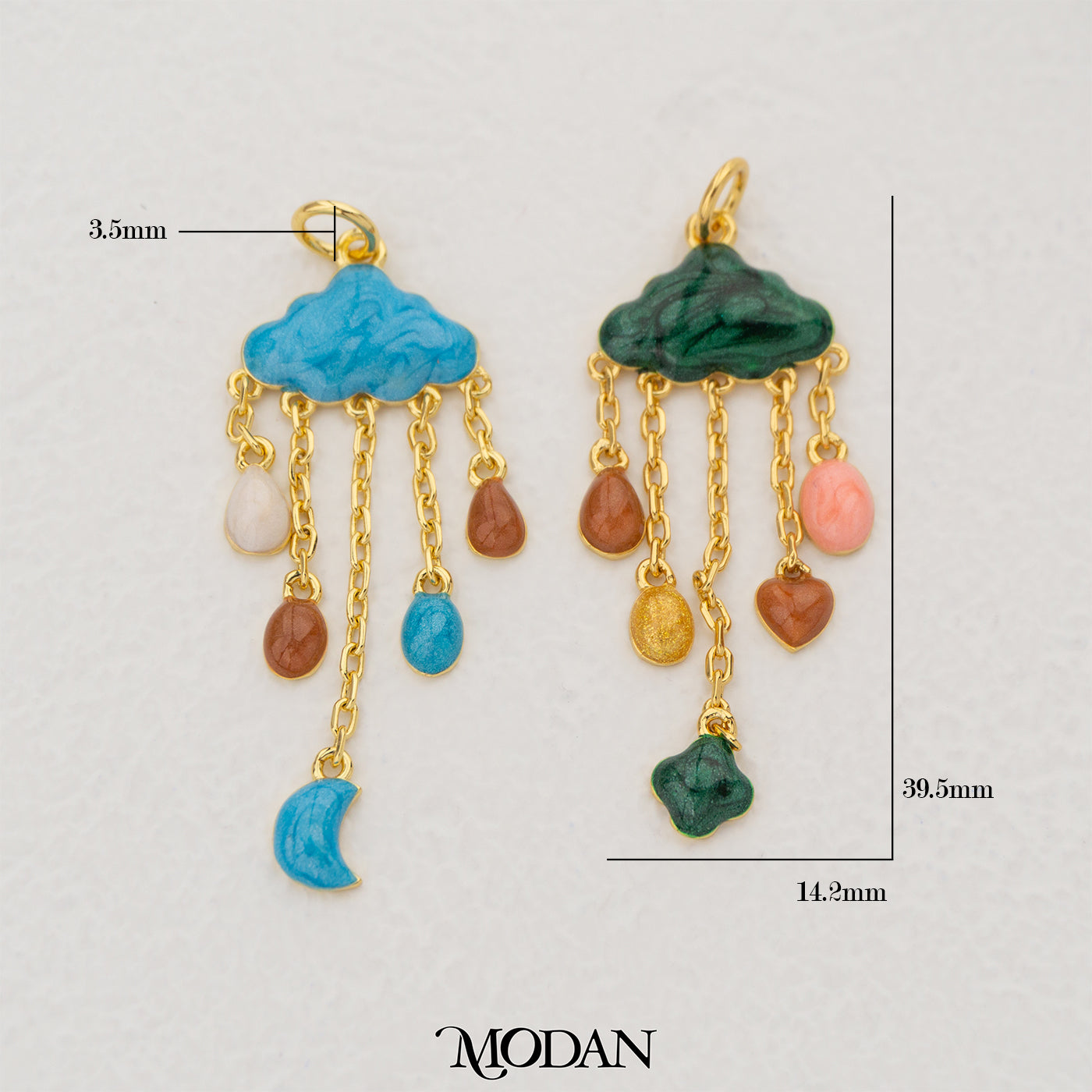 Cute Cloud Enamel Pendant with Mini Love Moon Dangle DIY Pendant Liontin Awan dengan Gantungan Hypoallergenic Gold Filled