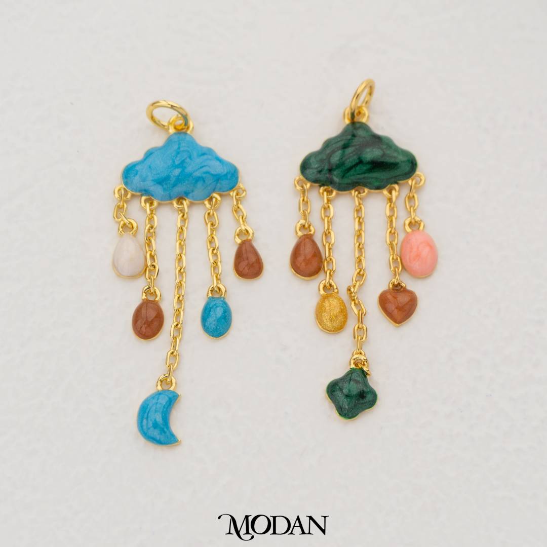 Cute Cloud Enamel Pendant with Mini Love Moon Dangle DIY Pendant Liontin Awan dengan Gantungan Hypoallergenic Gold Filled