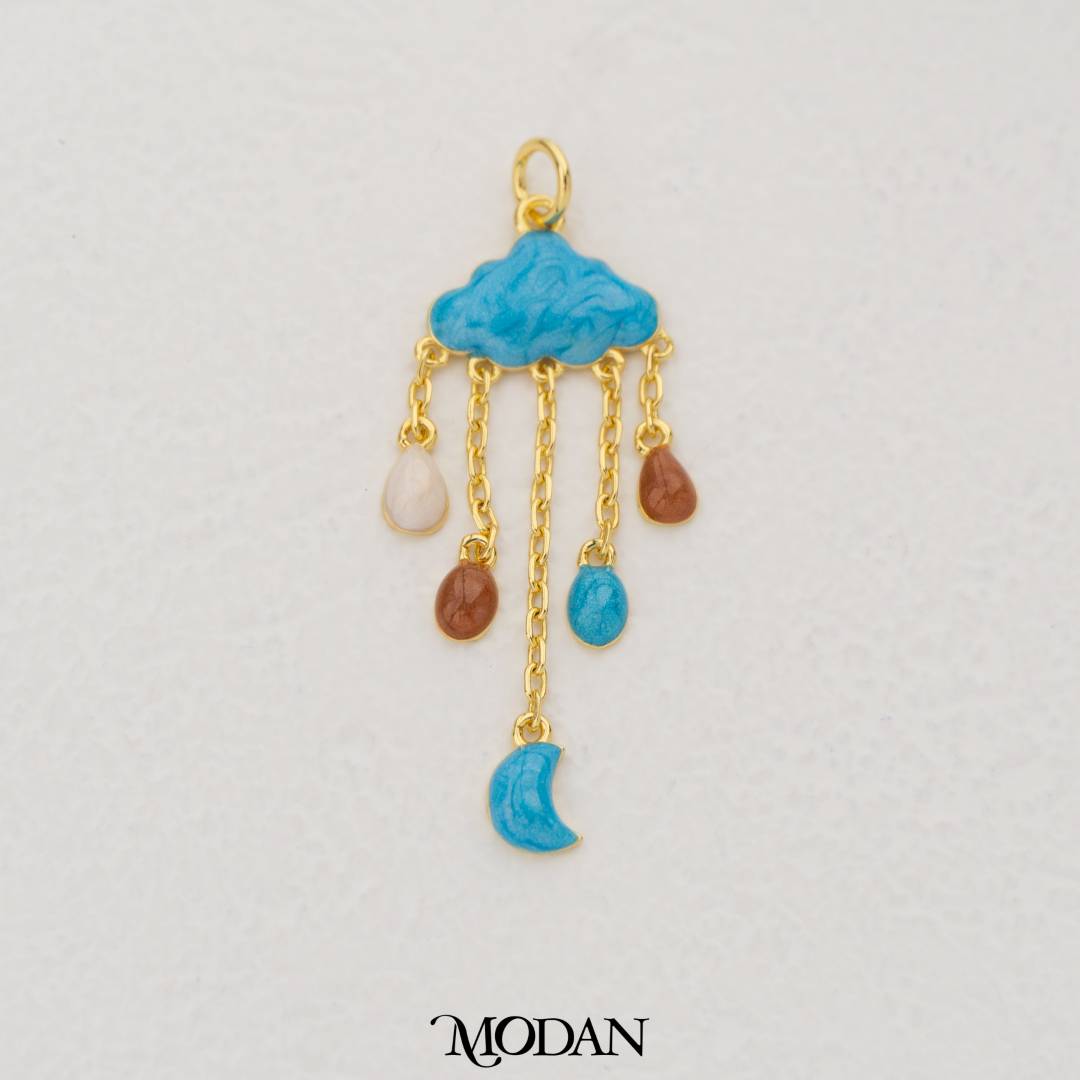 Cute Cloud Enamel Pendant with Mini Love Moon Dangle DIY Pendant Liontin Awan dengan Gantungan Hypoallergenic Gold Filled