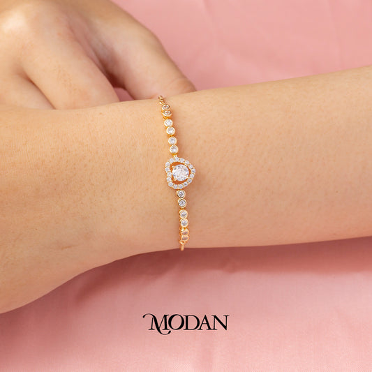 Sparkling Round Beaded Love Heart Adjustable Bracelet Gelang Serut Hypoallergenic Gold Plated