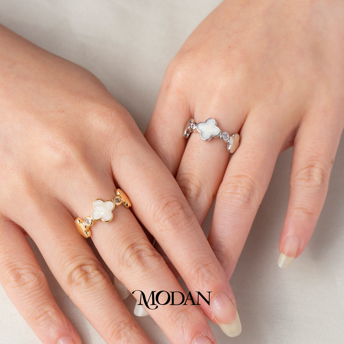 Mother Of Pearl Clover Adjustable Ring Cincin Daun Semanggi MOP Hypoallergenic Gold Plated