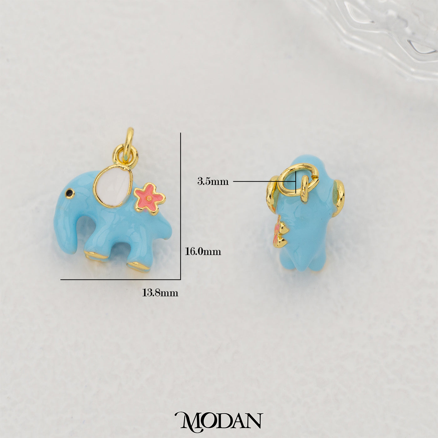 Adorable Mini Blue Elephant Pink Flower Enamel Pendant DIY Pendant Liontin Gajah Kecil Hypoallergenic Gold Filled