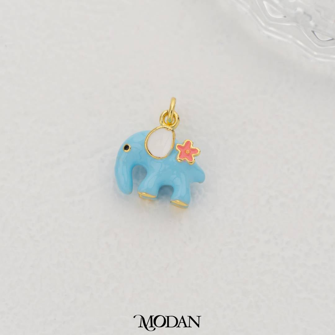 Adorable Mini Blue Elephant Pink Flower Enamel Pendant DIY Pendant Liontin Gajah Kecil Hypoallergenic Gold Filled