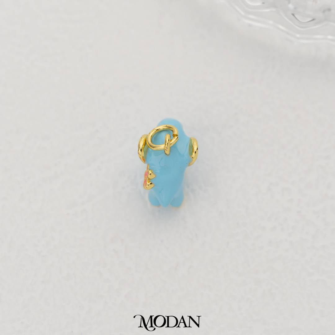 Adorable Mini Blue Elephant Pink Flower Enamel Pendant DIY Pendant Liontin Gajah Kecil Hypoallergenic Gold Filled